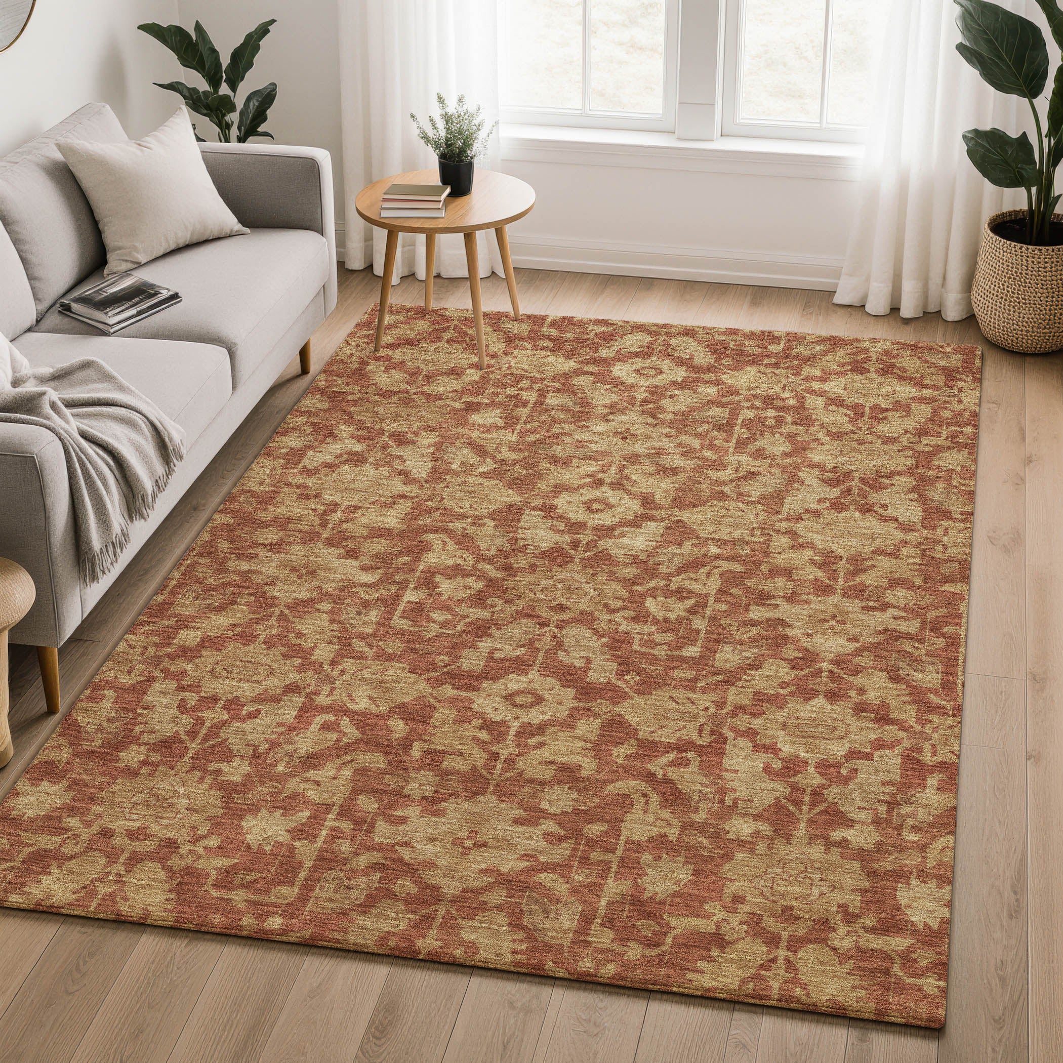 Sarajevo Machine Washable Traditional Paprika Orange Rug 3' x 5' #shape_Rectangle