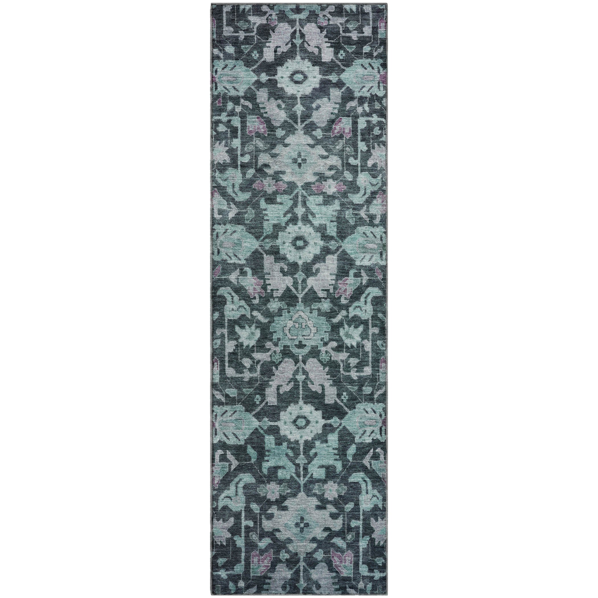 Sarajevo Machine Washable Traditional Teal Rug 2'3" x 7'6" #shape_Runner