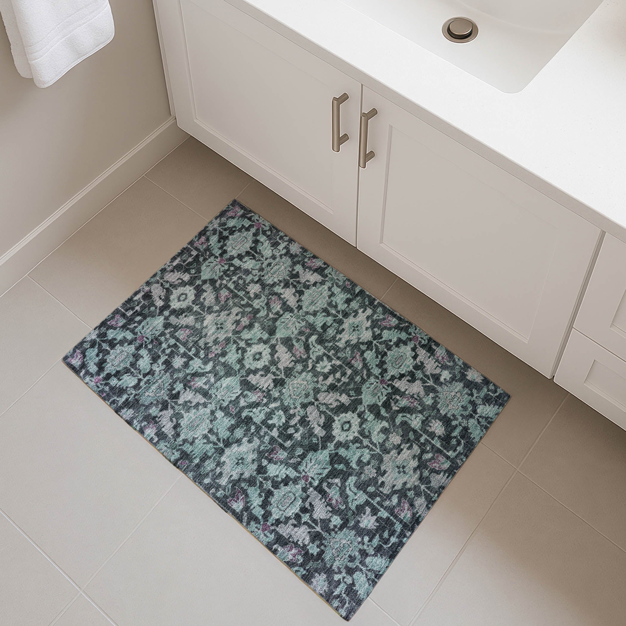 Sarajevo Machine Washable Traditional Teal Rug 1'8" x 2'6" #shape_Rectangle