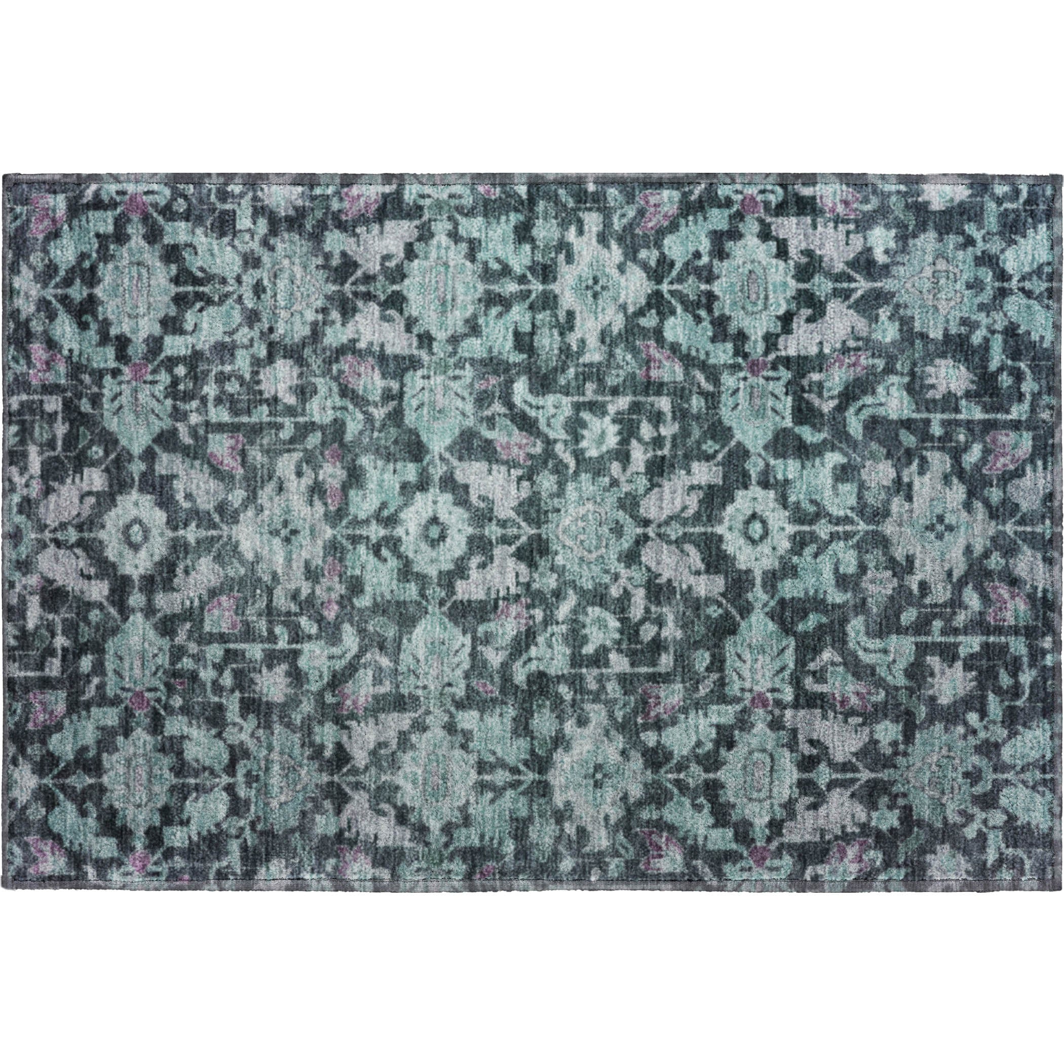 Sarajevo Machine Washable Traditional Teal Rug 1'8" x 2'6" #shape_Rectangle