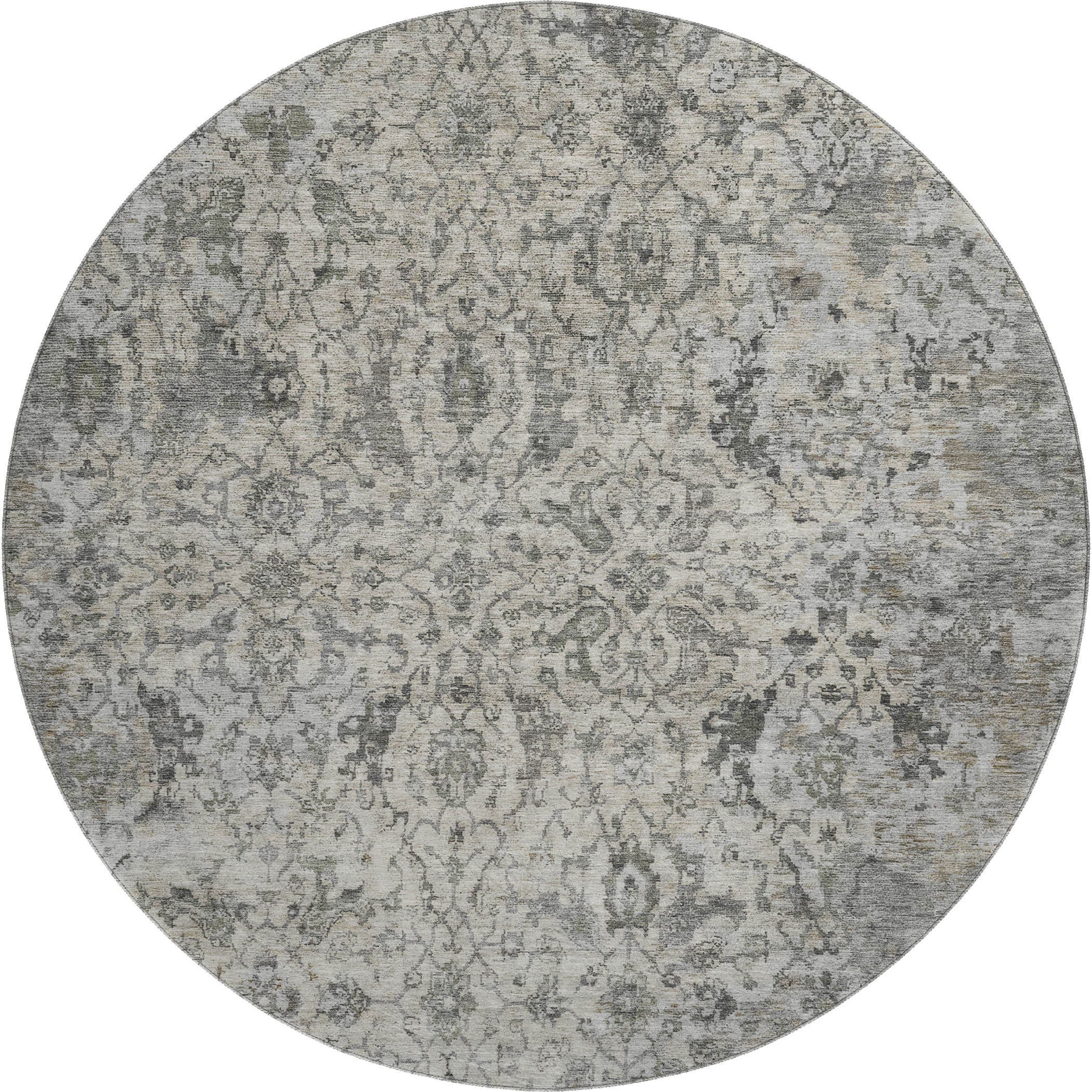 Mdina Machine Washable Traditional Beige Brown Rug 8' x 8' #shape_Round