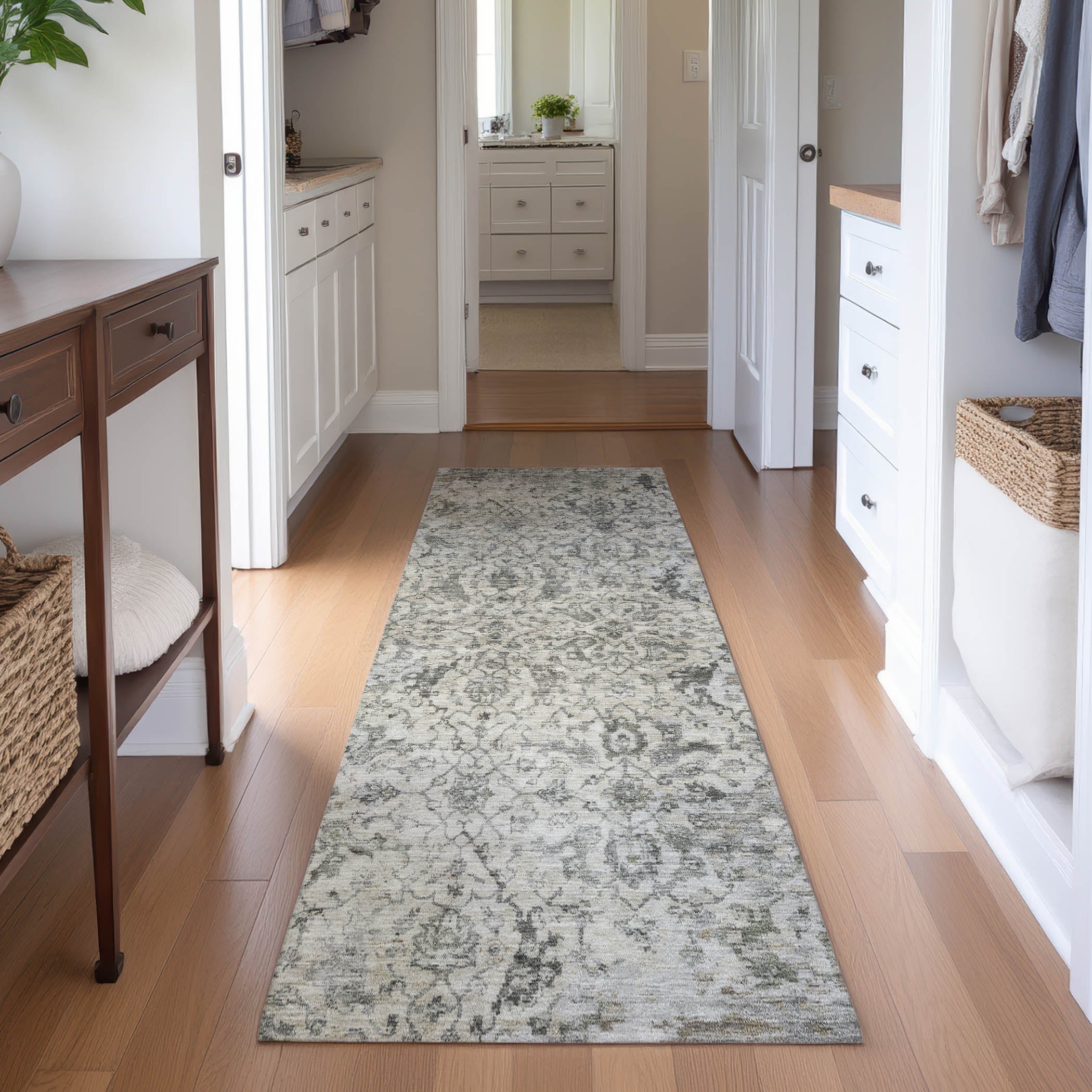 Mdina Machine Washable Traditional Beige Brown Rug 2'3" x 7'6" #shape_Runner