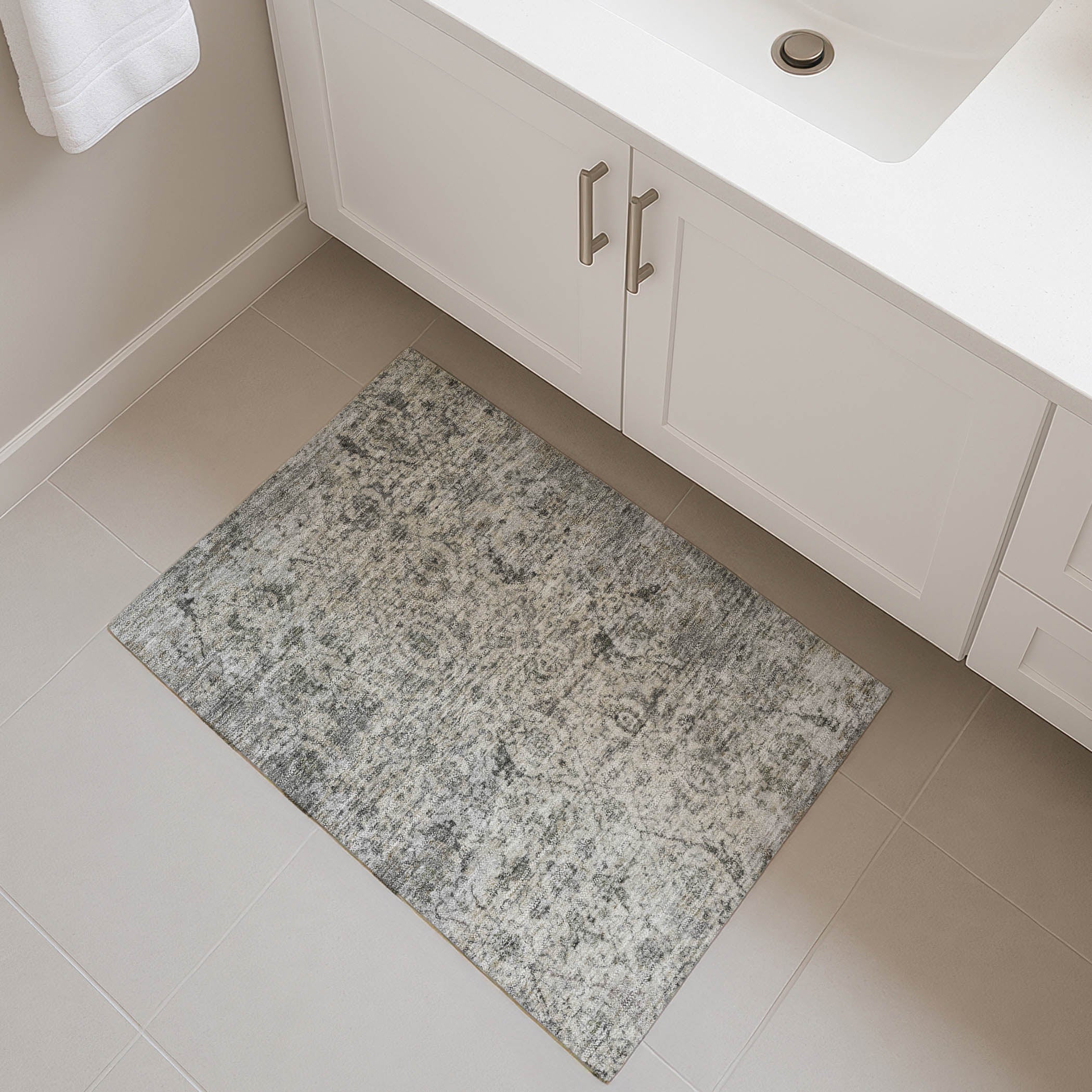 Mdina Machine Washable Traditional Beige Brown Rug 1'8" x 2'6" #shape_Rectangle