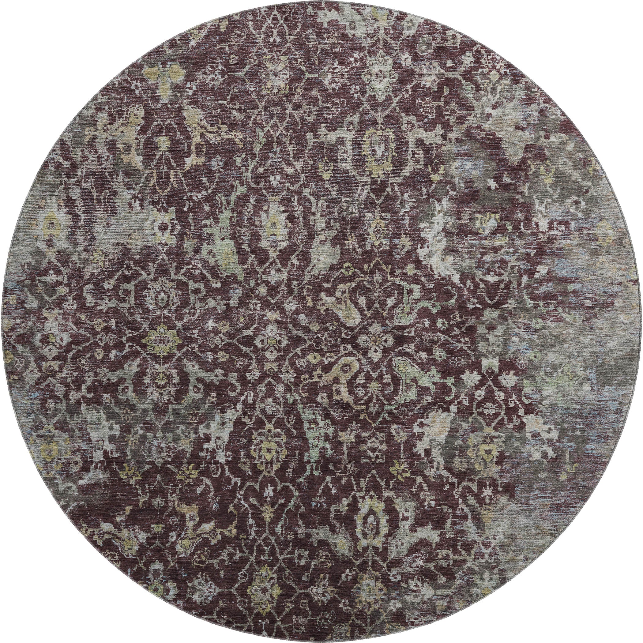Mdina Machine Washable Transitional Burgundy Red Rug 8' x 8' #shape_Round