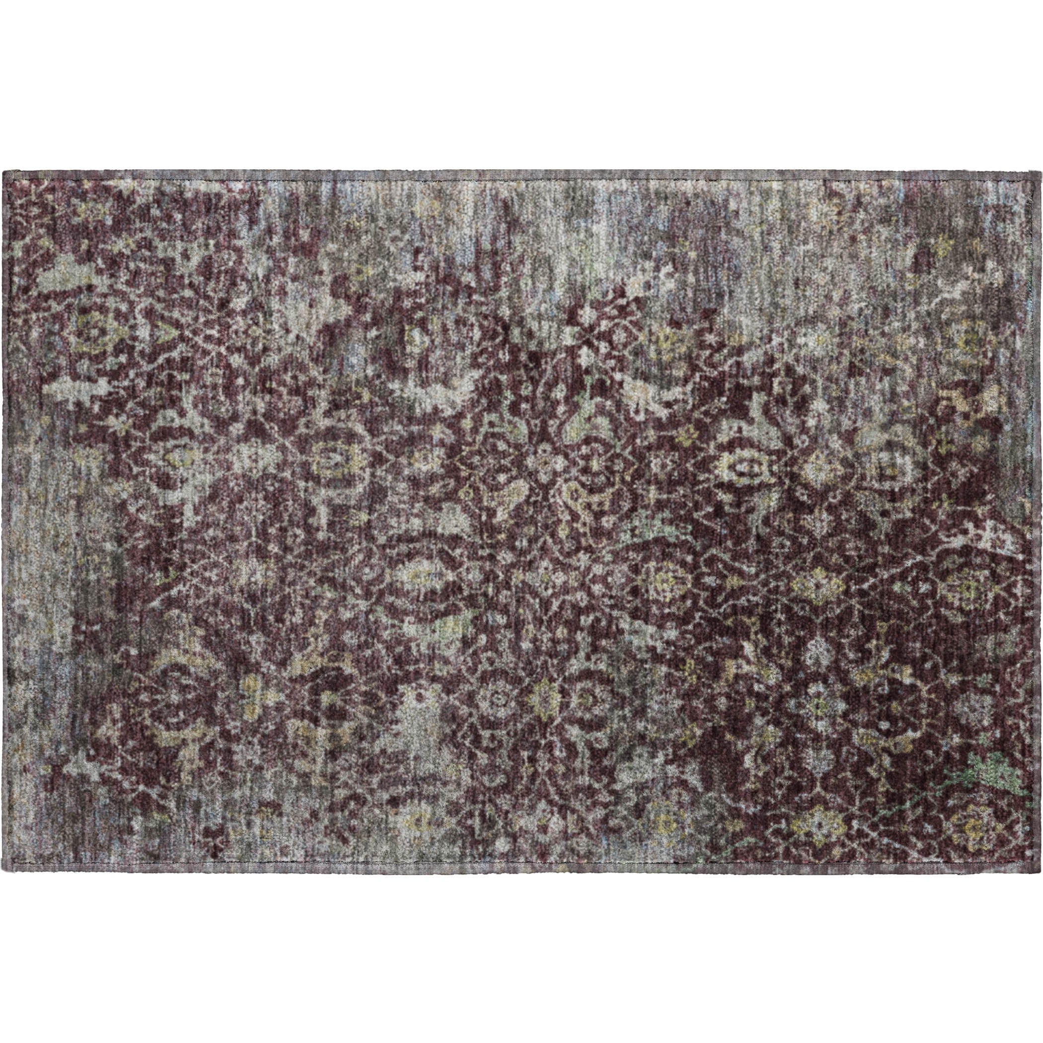Mdina Machine Washable Transitional Burgundy Red Rug 1'8" x 2'6" #shape_Rectangle