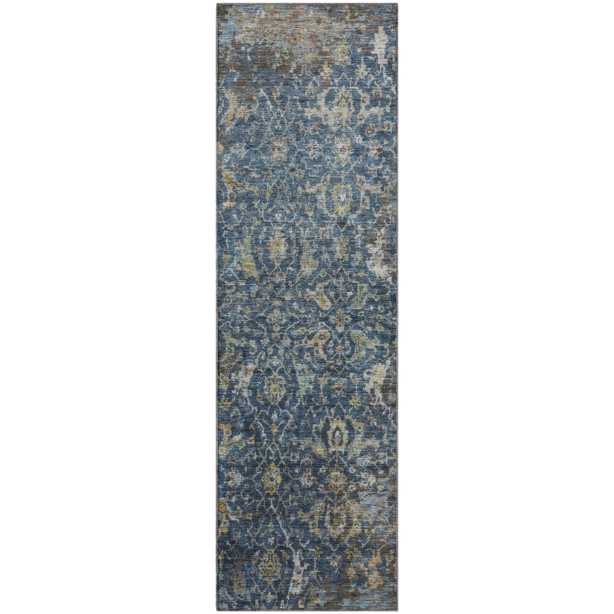 Mdina Machine Washable Transitional Navy Blue Rug 2'3" x 7'6" #shape_Runner