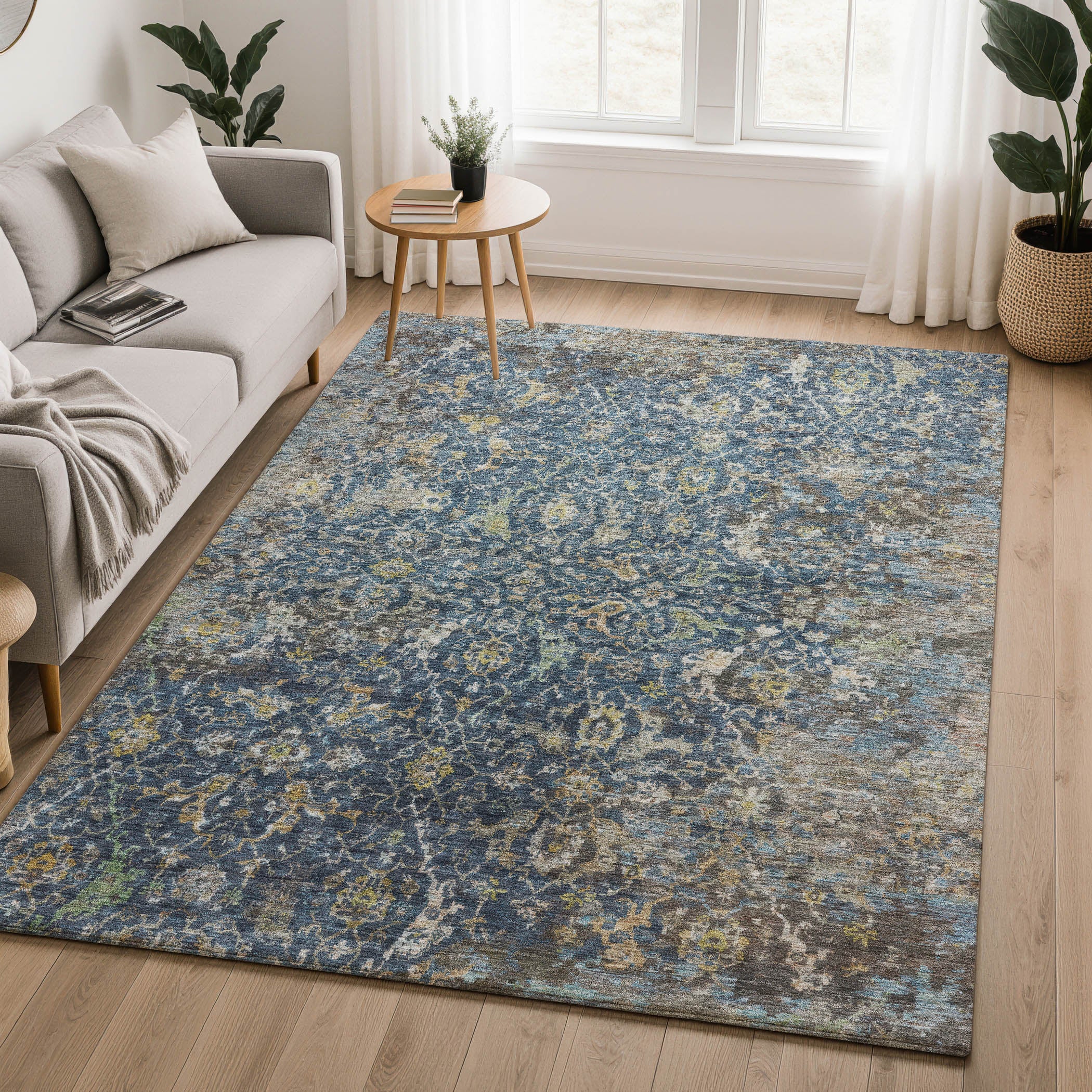 Mdina Machine Washable Transitional Navy Blue Rug 3' x 5' #shape_Rectangle