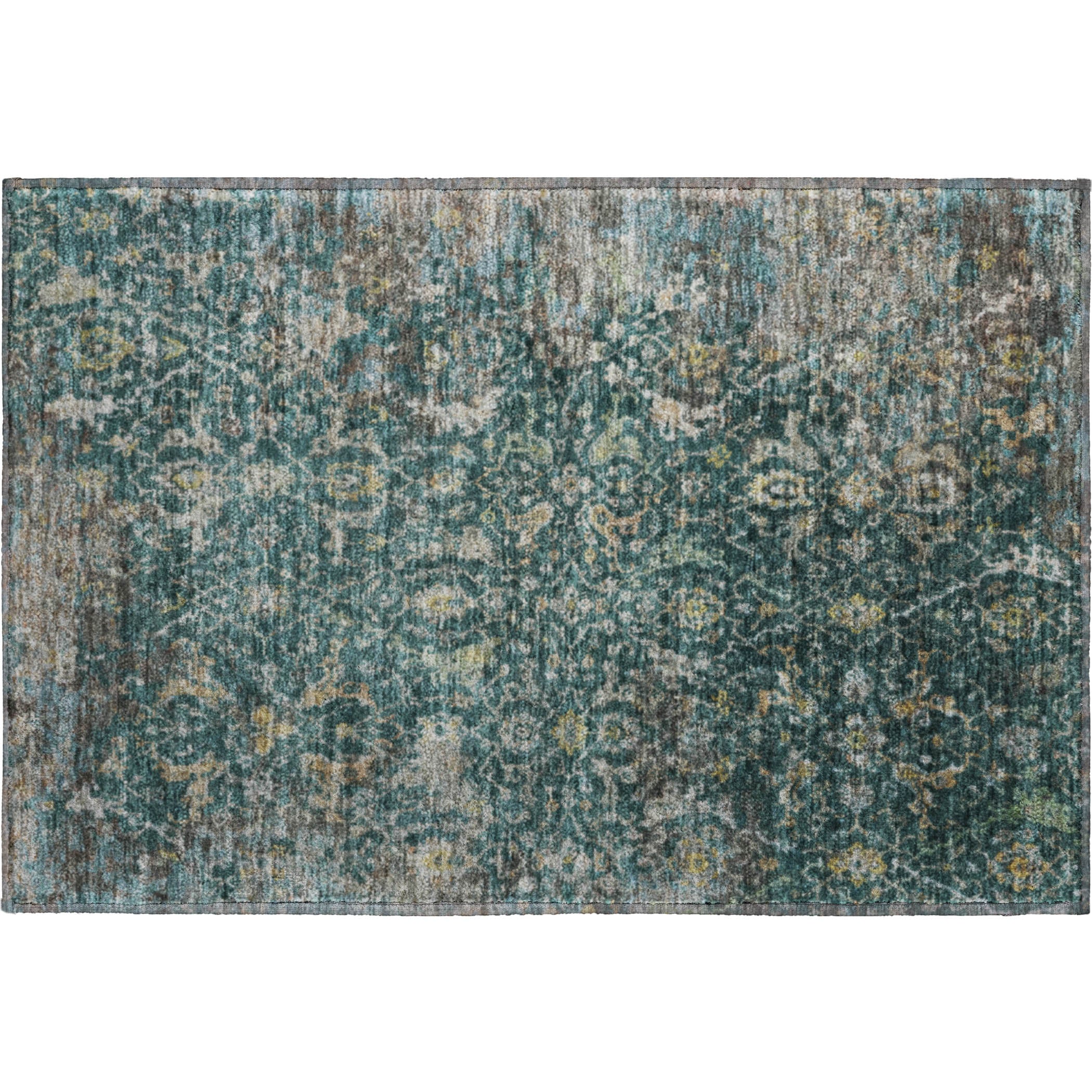 Mdina Machine Washable Transitional Teal Rug 1'8" x 2'6" #shape_Rectangle