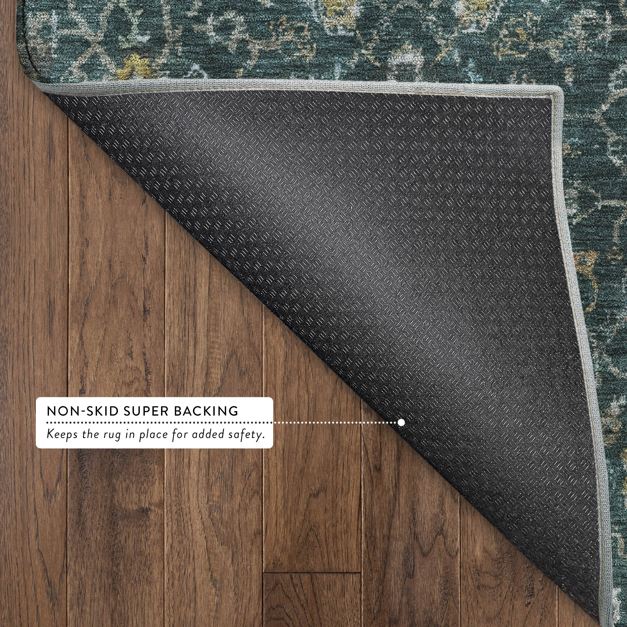 Mdina Machine Washable Transitional Teal Rug 1'8" x 2'6" #shape_Rectangle