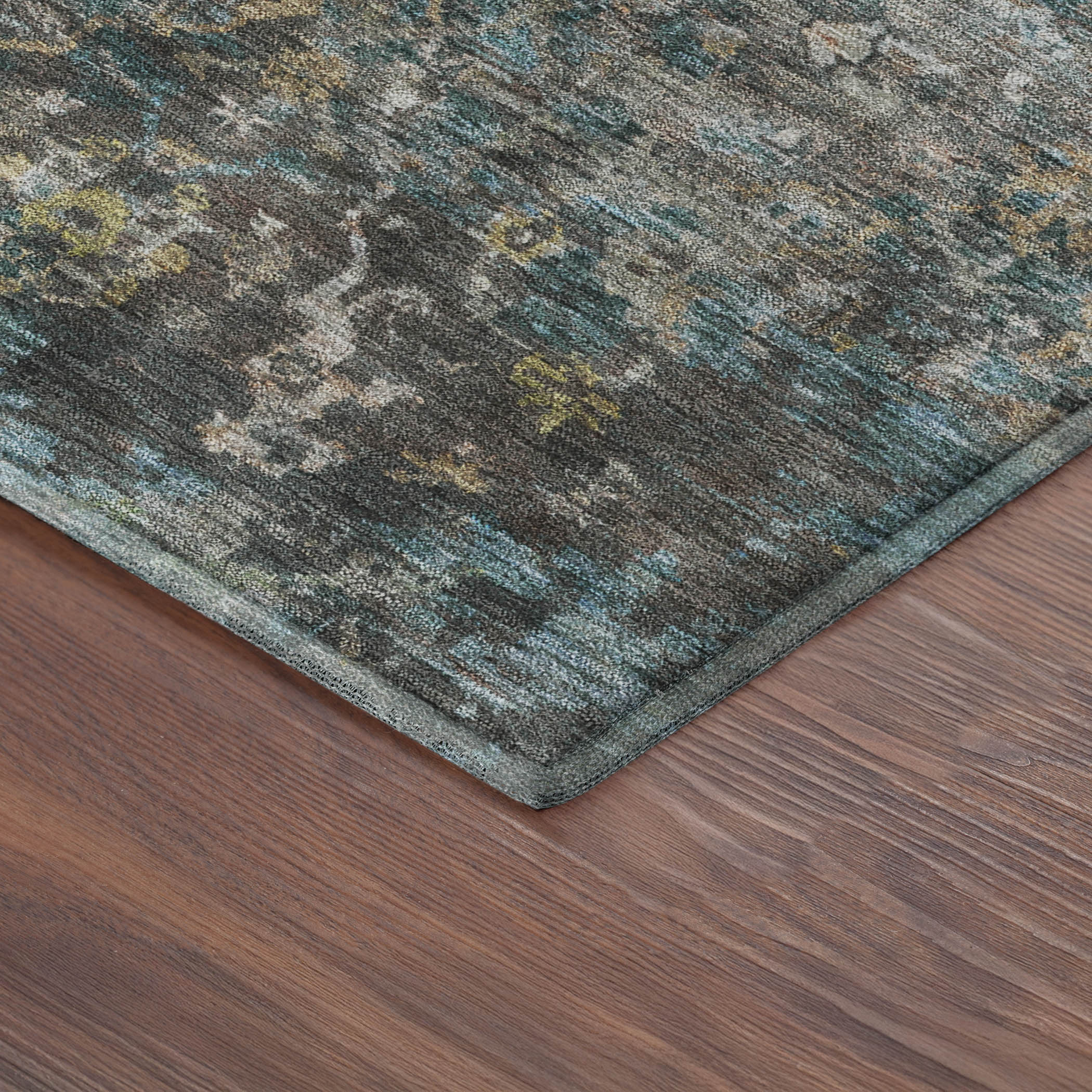 Mdina Machine Washable Transitional Teal Rug 1'8" x 2'6" #shape_Rectangle