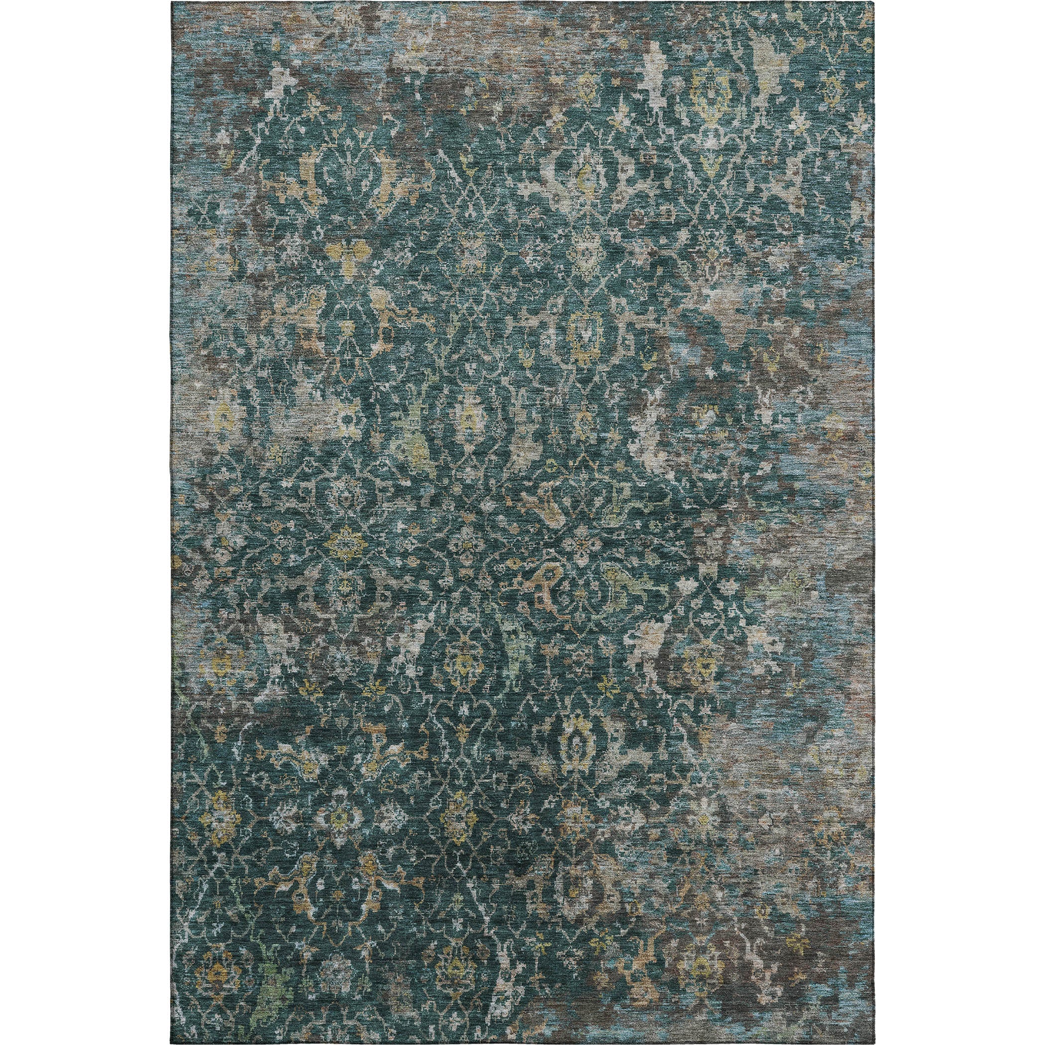 Mdina Machine Washable Transitional Teal Rug 3' x 5' #shape_Rectangle
