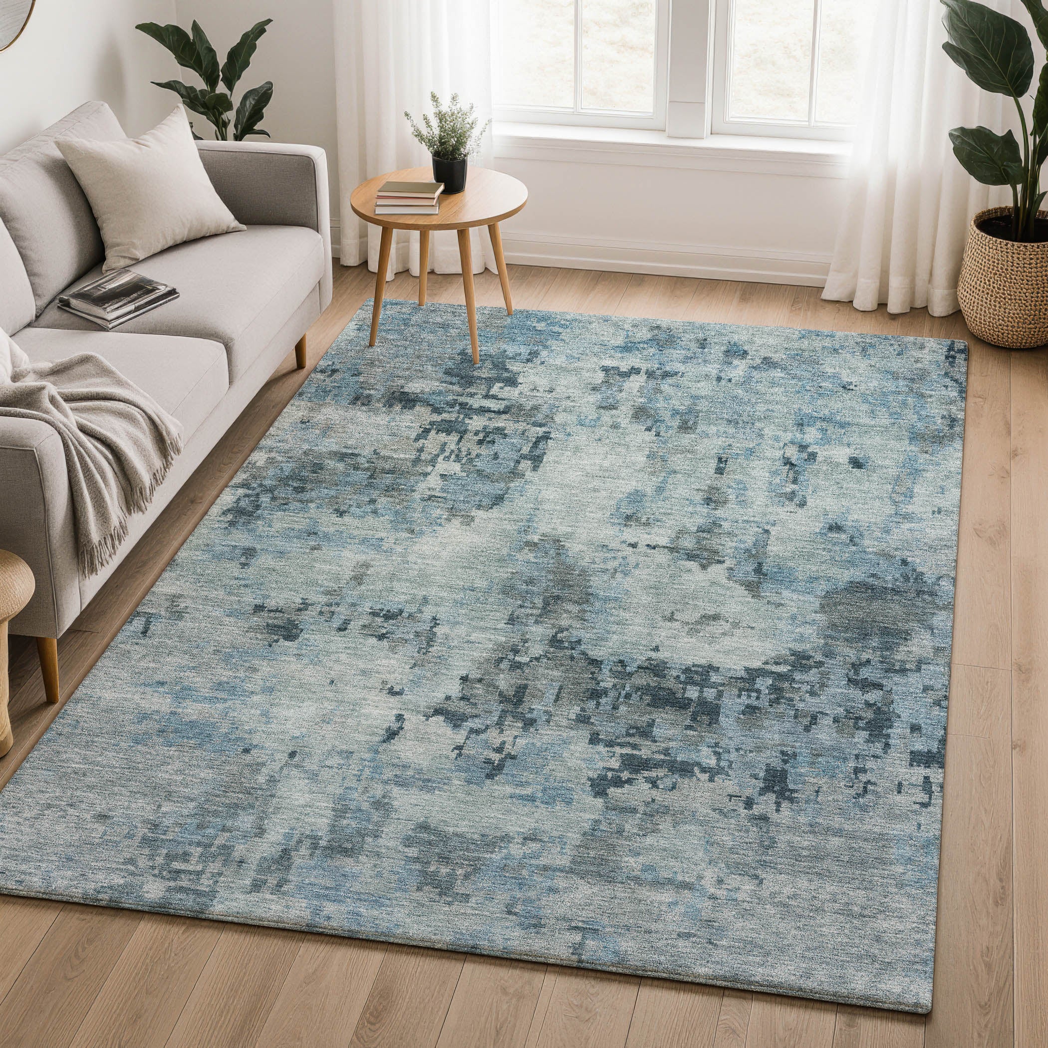 Cairo Machine Washable Transitional Blue Rug 3' x 5' #shape_Rectangle