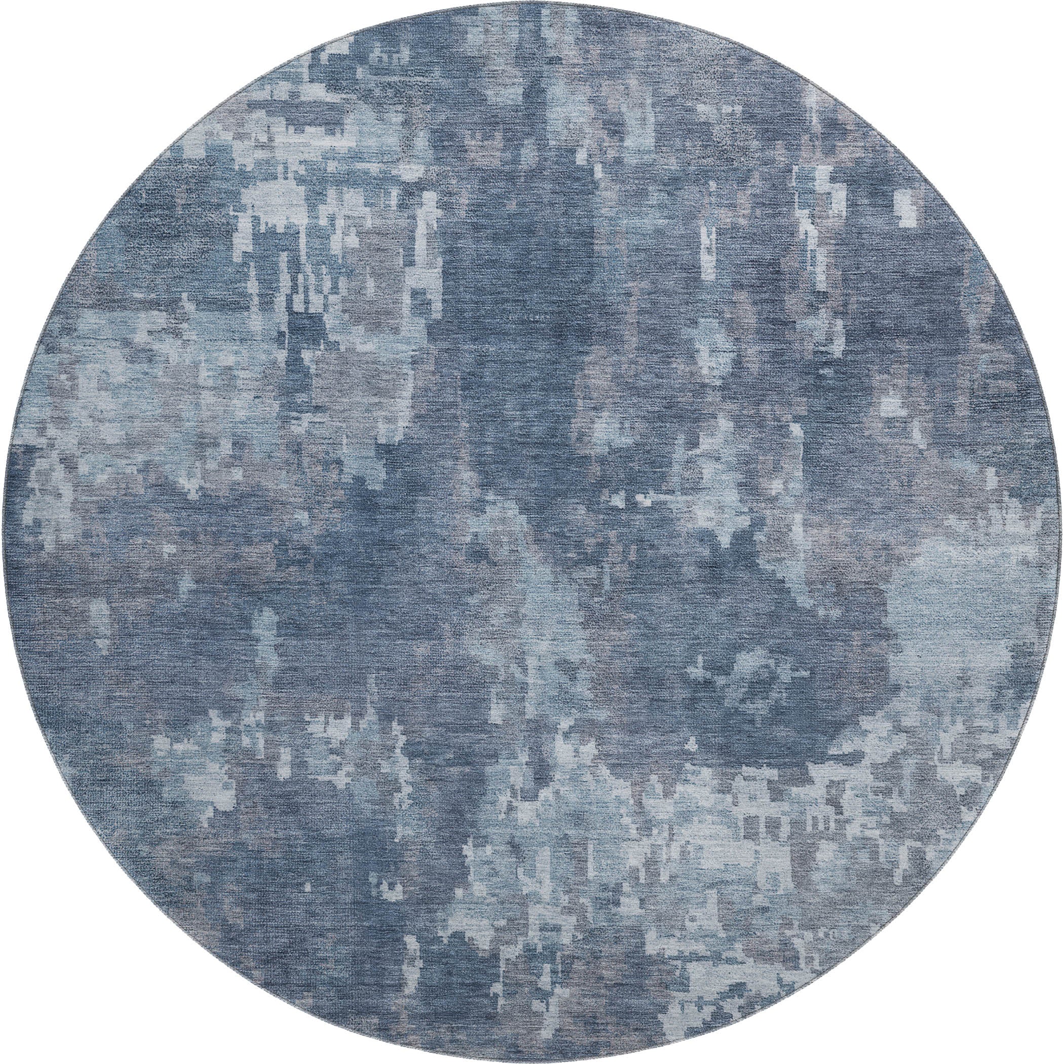 Kotor Machine Washable Transitional Blue Rug 8' x 8' #shape_Round
