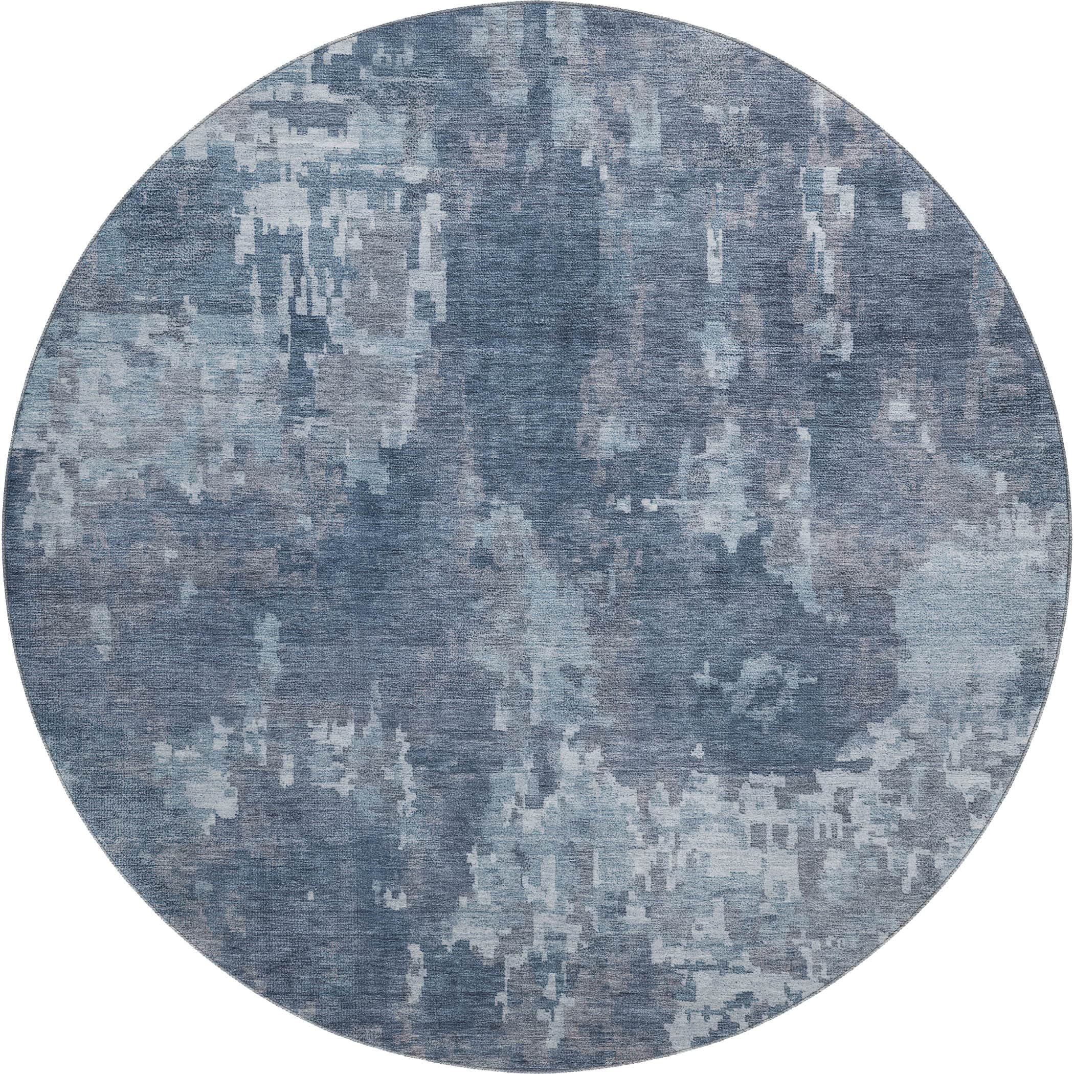 Kotor Machine Washable Transitional Blue Rug 8' x 8' #shape_Round