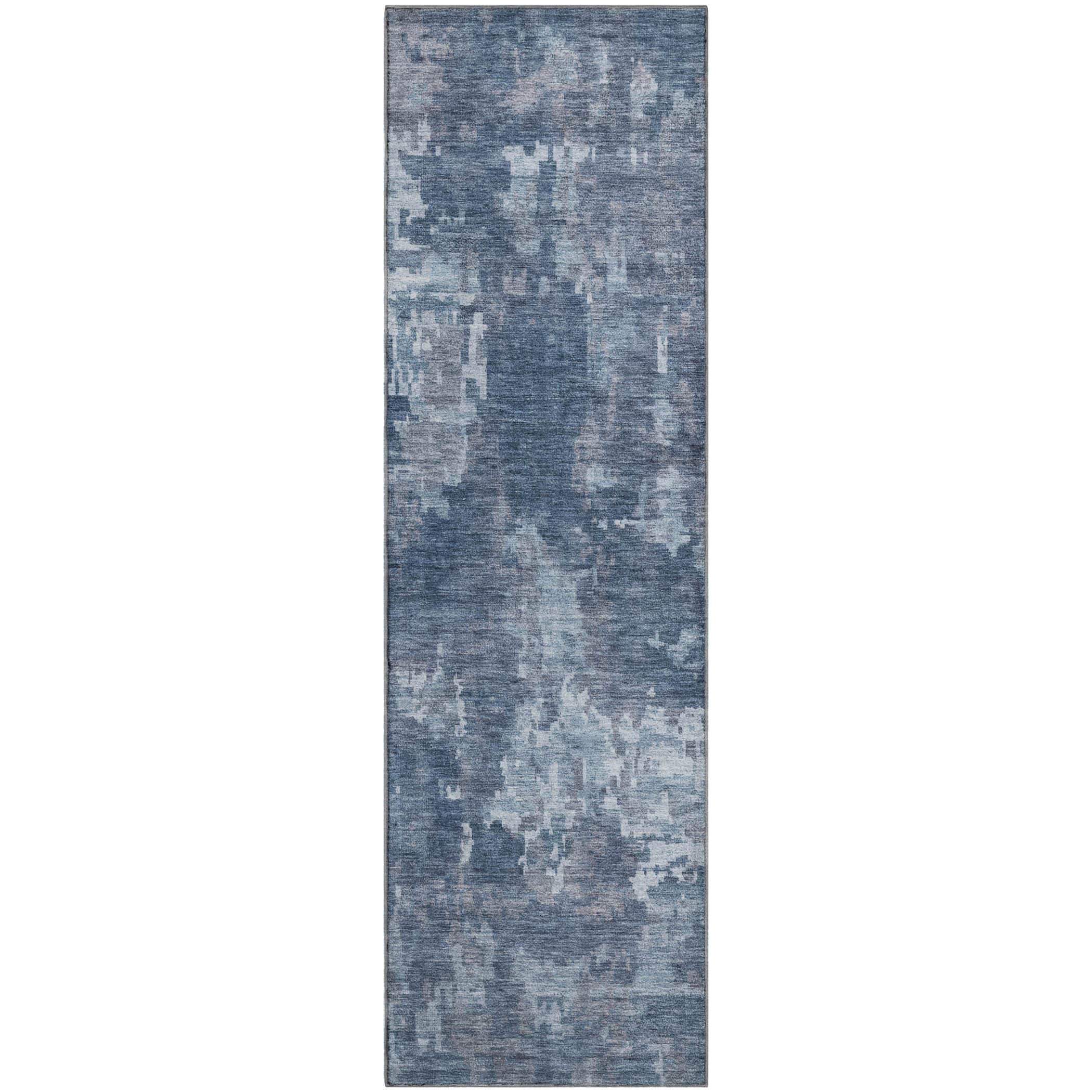 Kotor Machine Washable Transitional Blue Rug 2'3" x 7'6" #shape_Runner