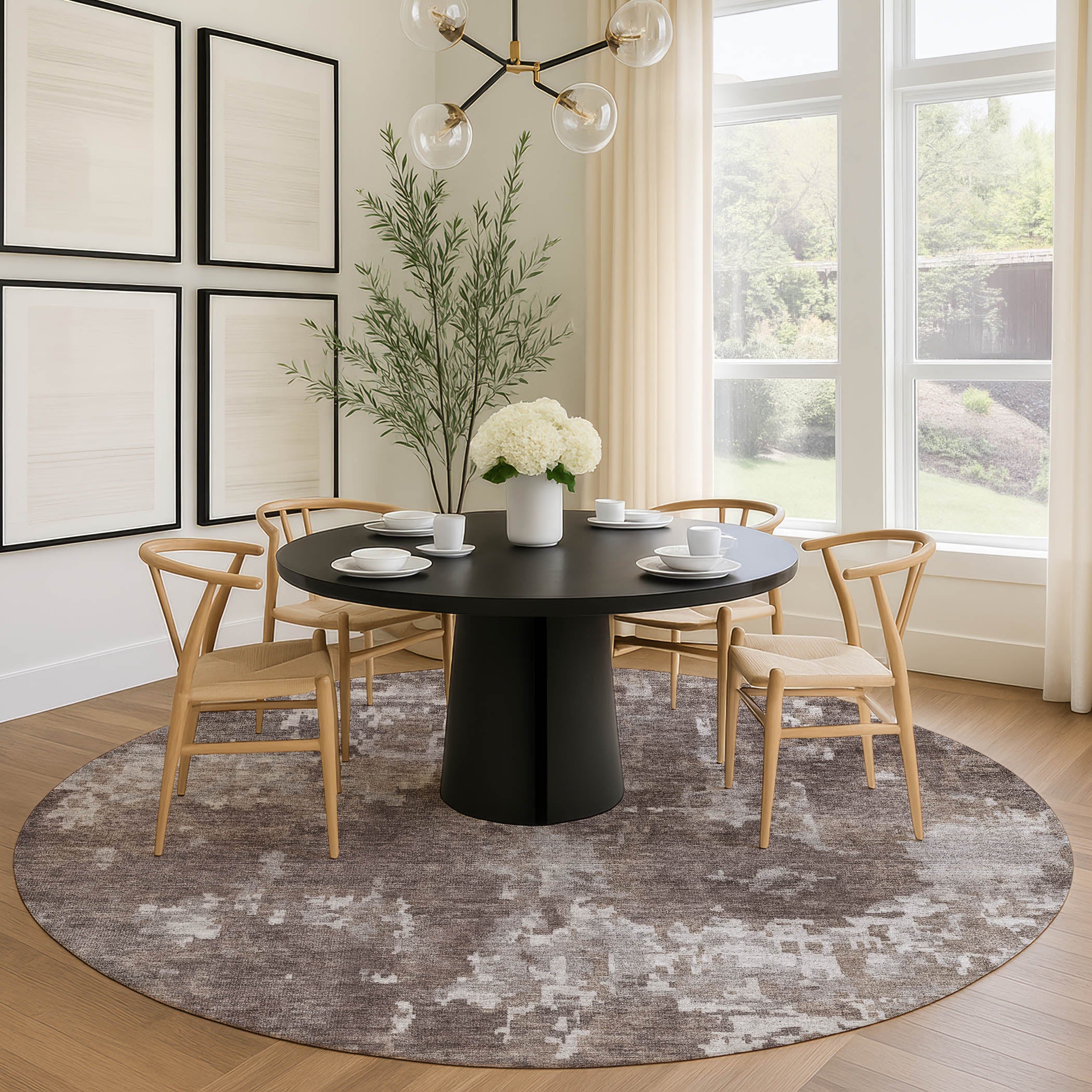 Kotor Machine Washable Transitional Brown Rug 8' x 8' #shape_Round