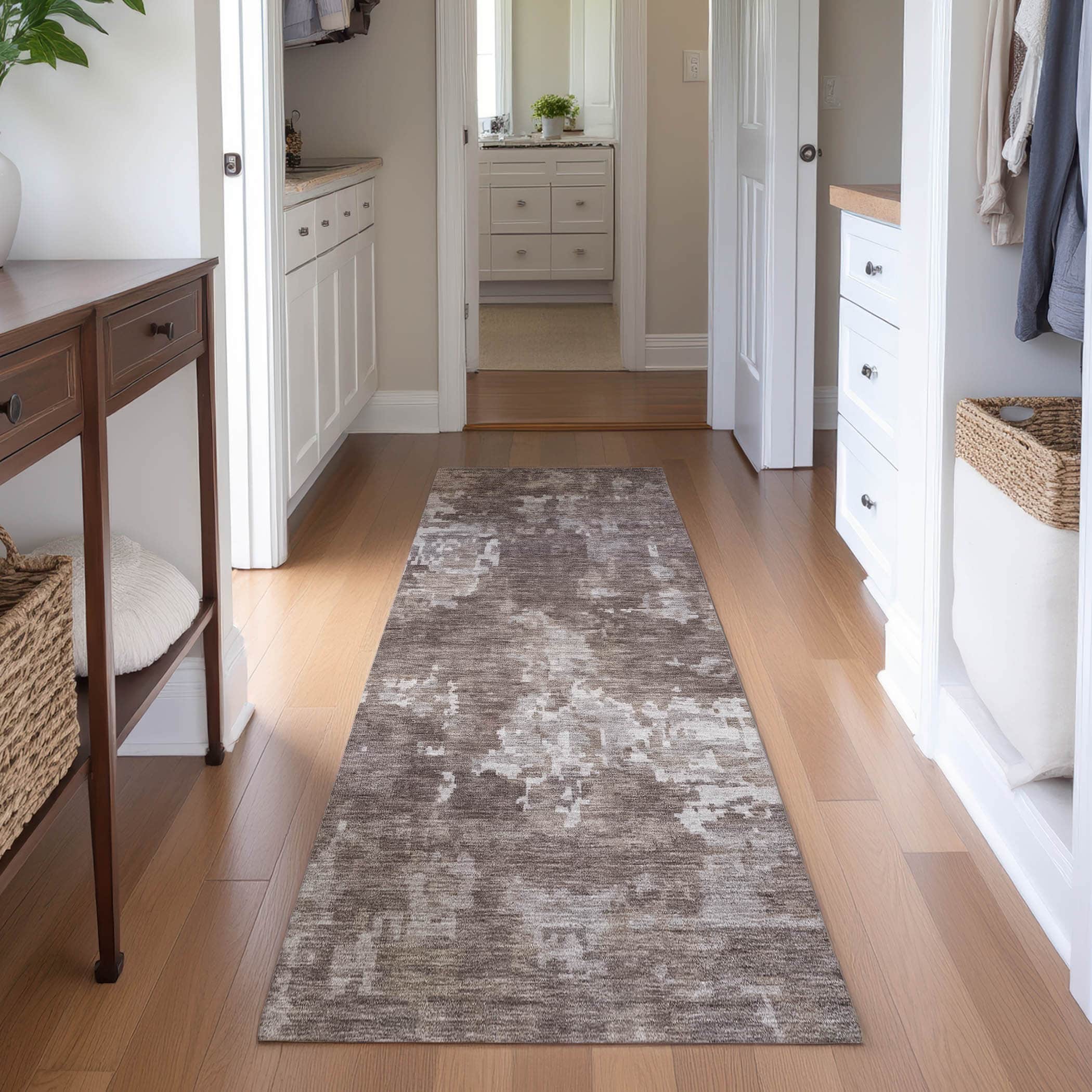 Kotor Machine Washable Transitional Brown Rug 2'3" x 7'6" #shape_Runner