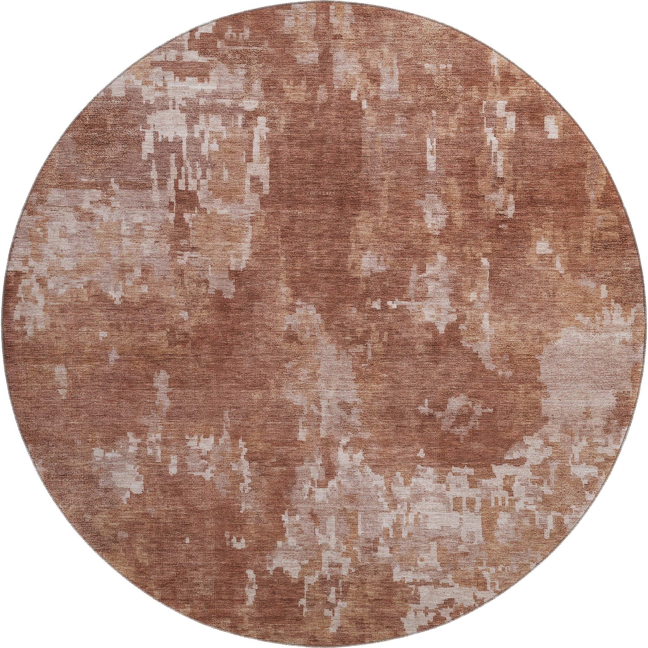 Kotor Machine Washable Transitional Copper Orange Rug 8' x 8' #shape_Round