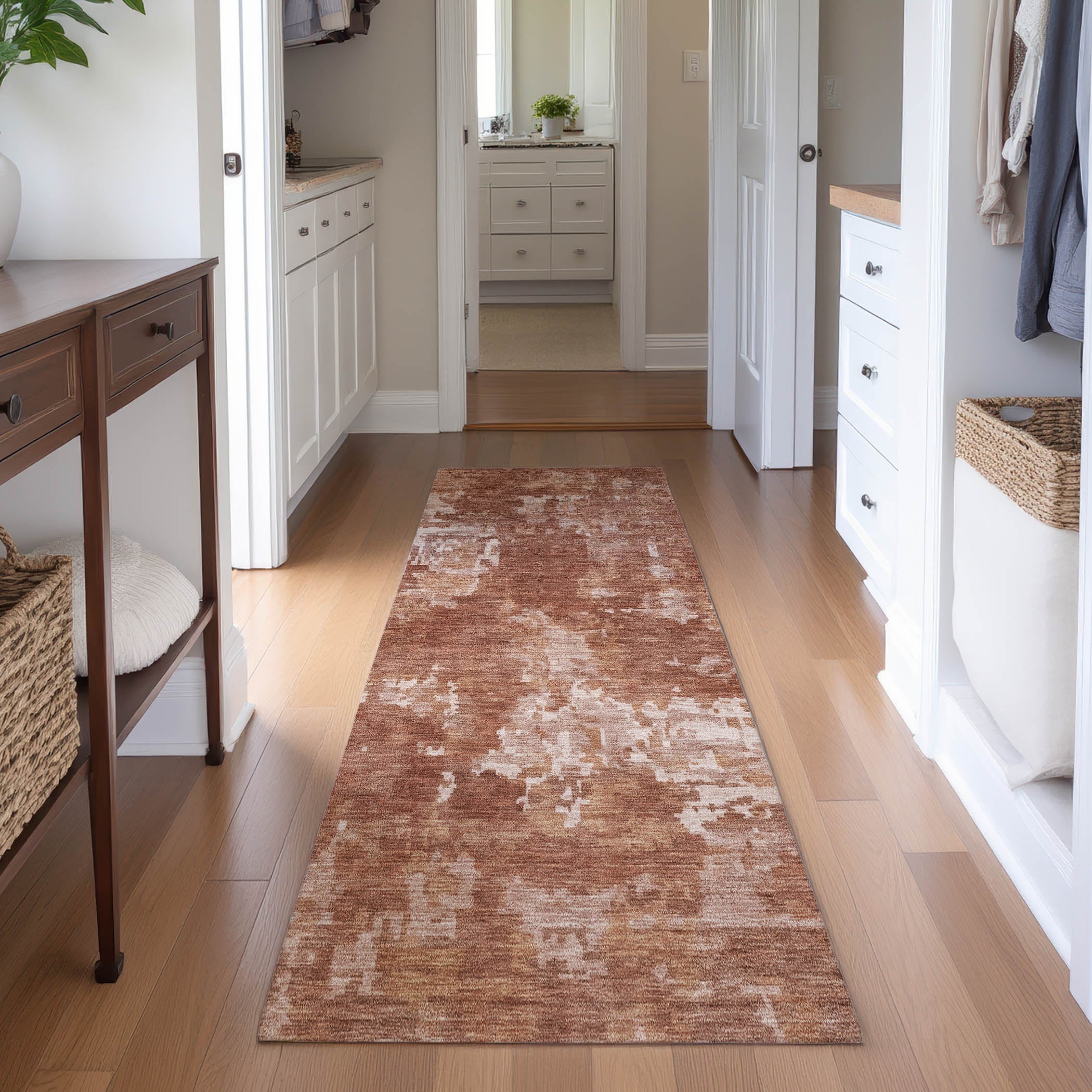 Kotor Machine Washable Transitional Copper Orange Rug 2'3" x 7'6" #shape_Runner