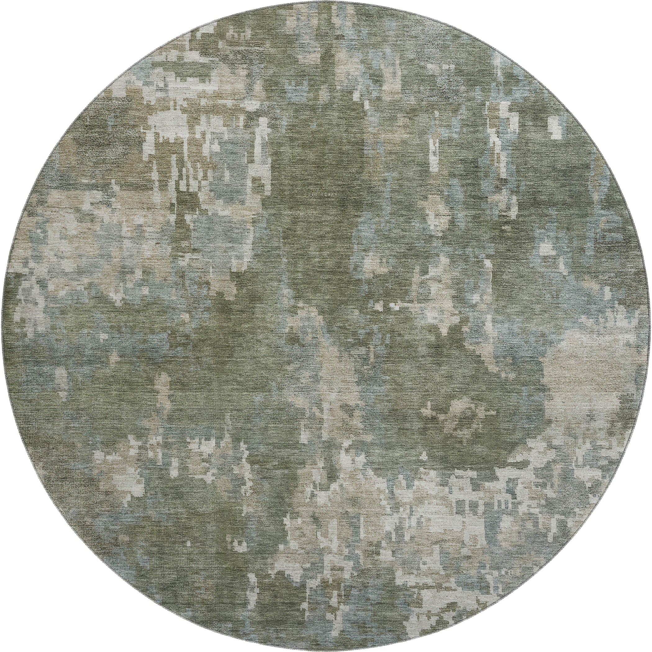 Kotor Machine Washable Transitional Fern Green Rug 8' x 8' #shape_Round