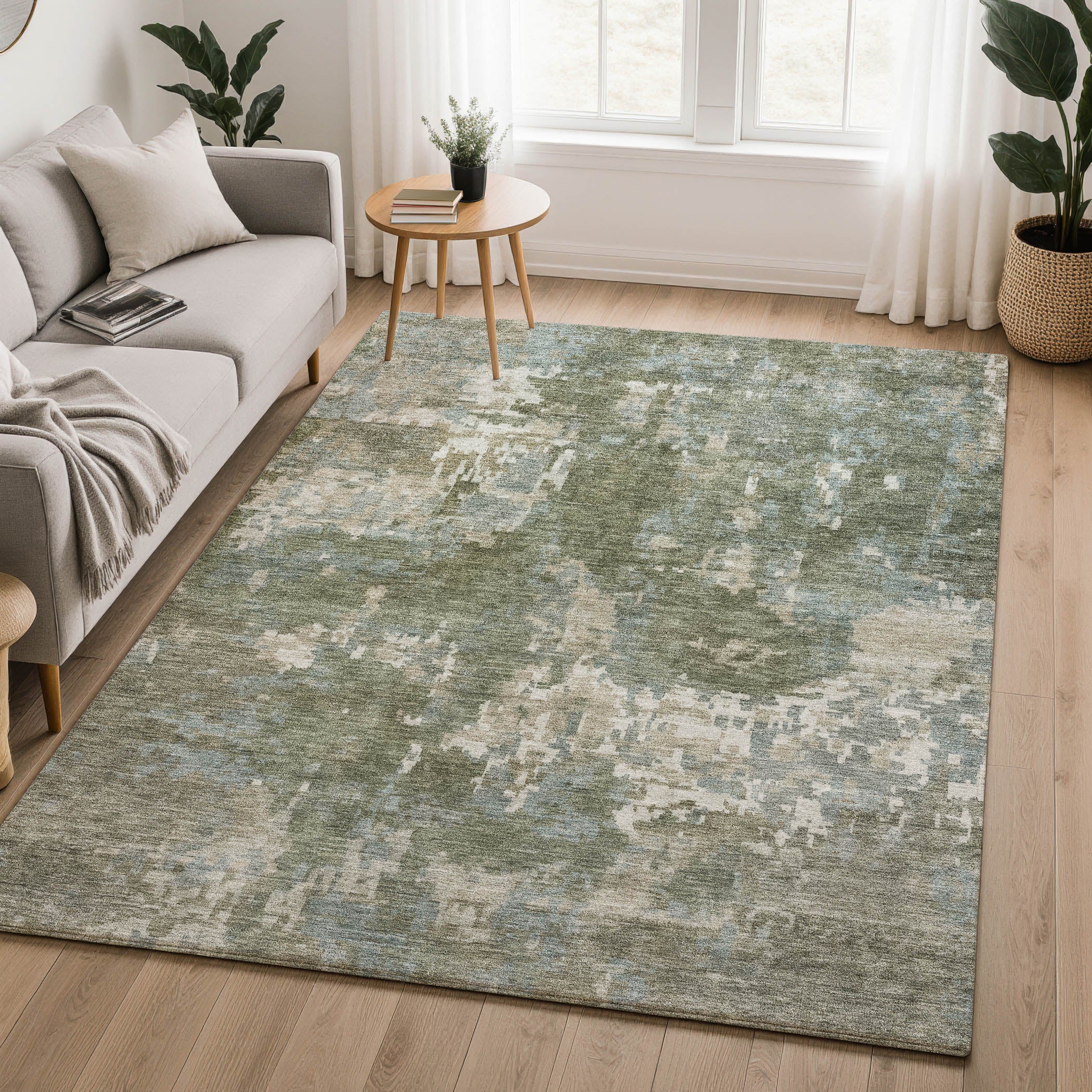 Kotor Machine Washable Transitional Fern Green Rug 3' x 5' #shape_Rectangle