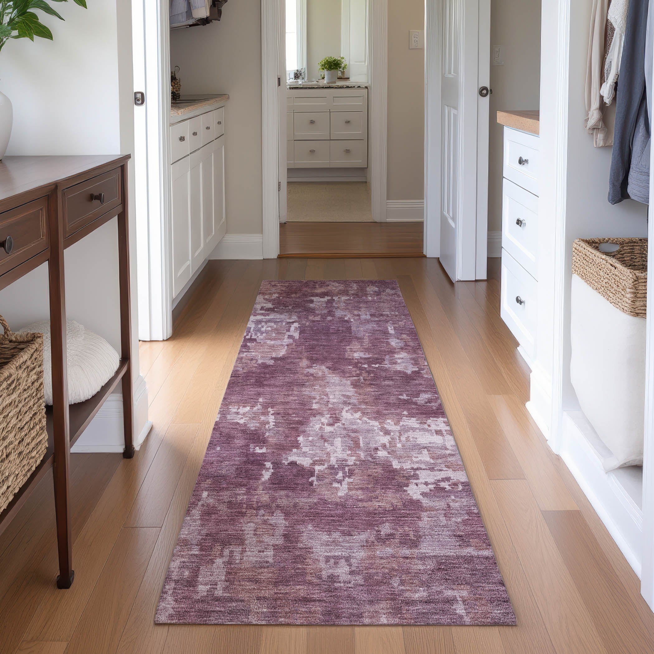 Kotor Machine Washable Transitional Merlot Red Rug 2'3" x 7'6" #shape_Runner