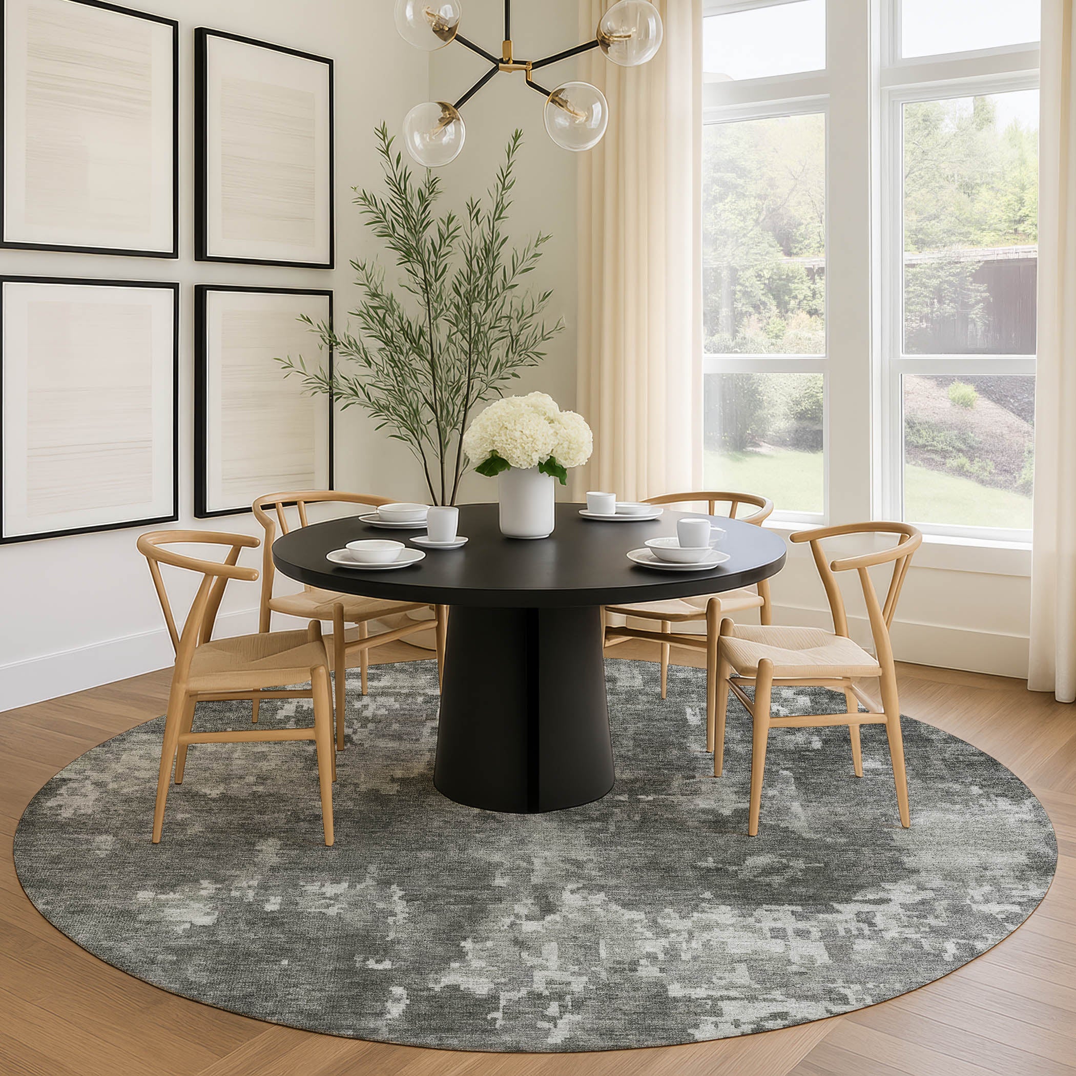 Kotor Machine Washable Transitional Pewter Gray Rug 8' x 8' #shape_Round