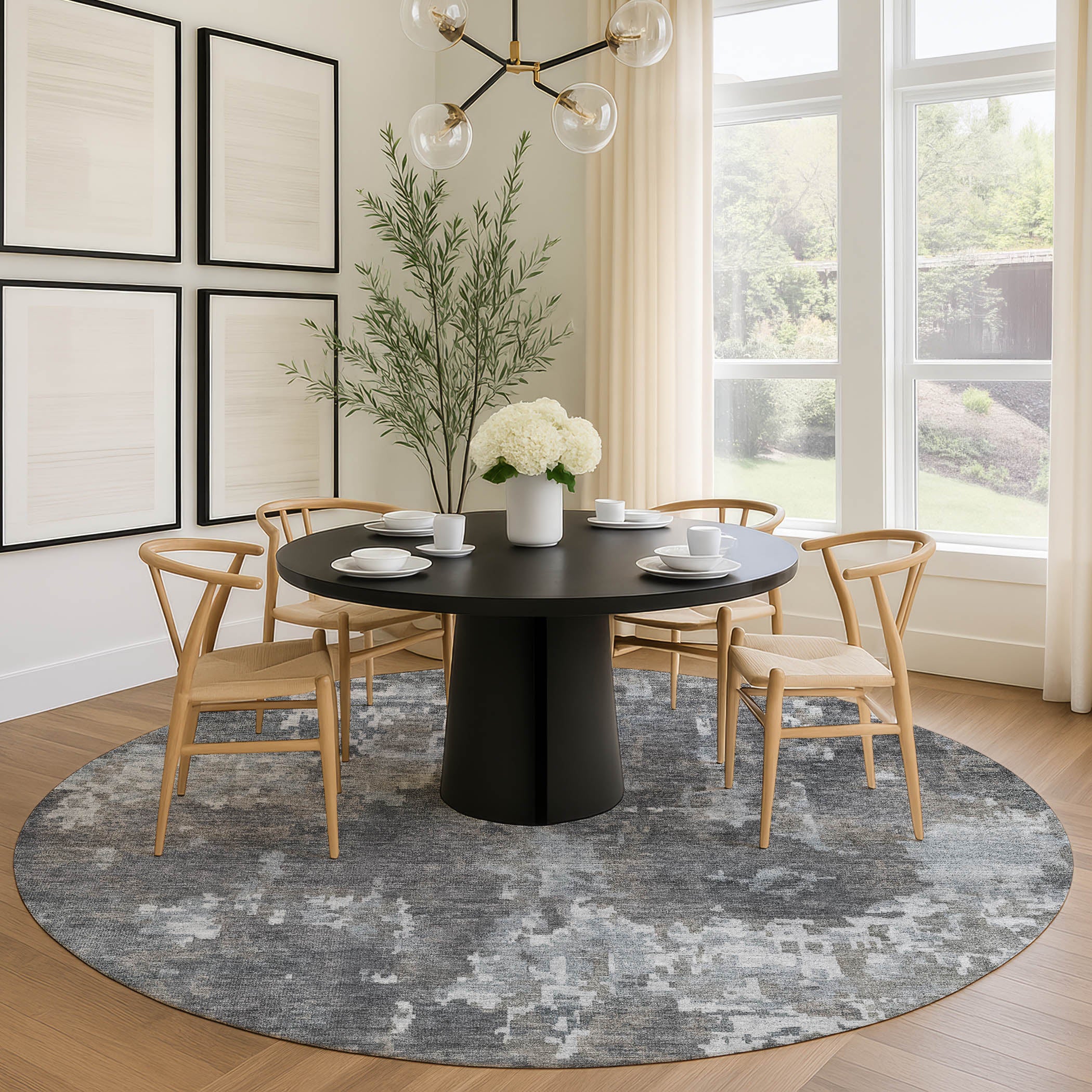 Kotor Machine Washable Transitional Taupe Brown Rug 8' x 8' #shape_Round