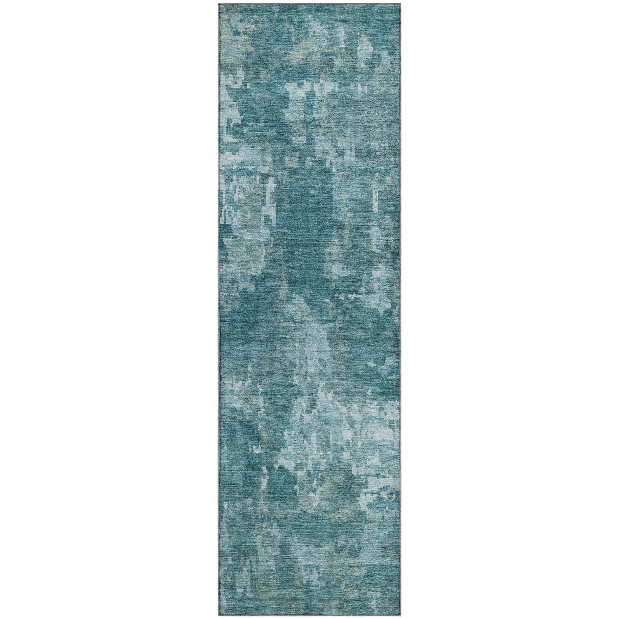 Kotor Machine Washable Transitional Teal Rug 2'3" x 7'6" #shape_Runner