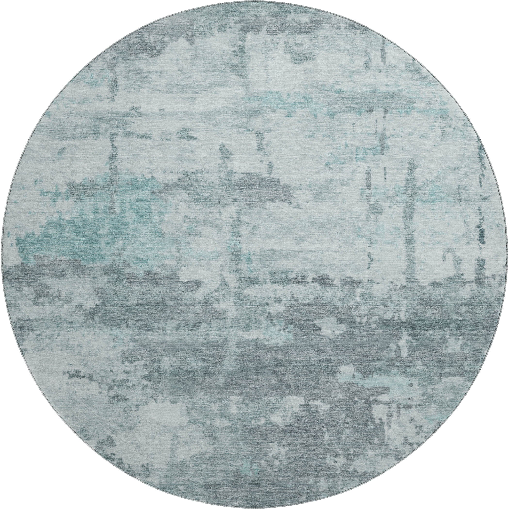 Kyoto Machine Washable Transitional Aqua Teal Rug 8' x 8' #shape_Round