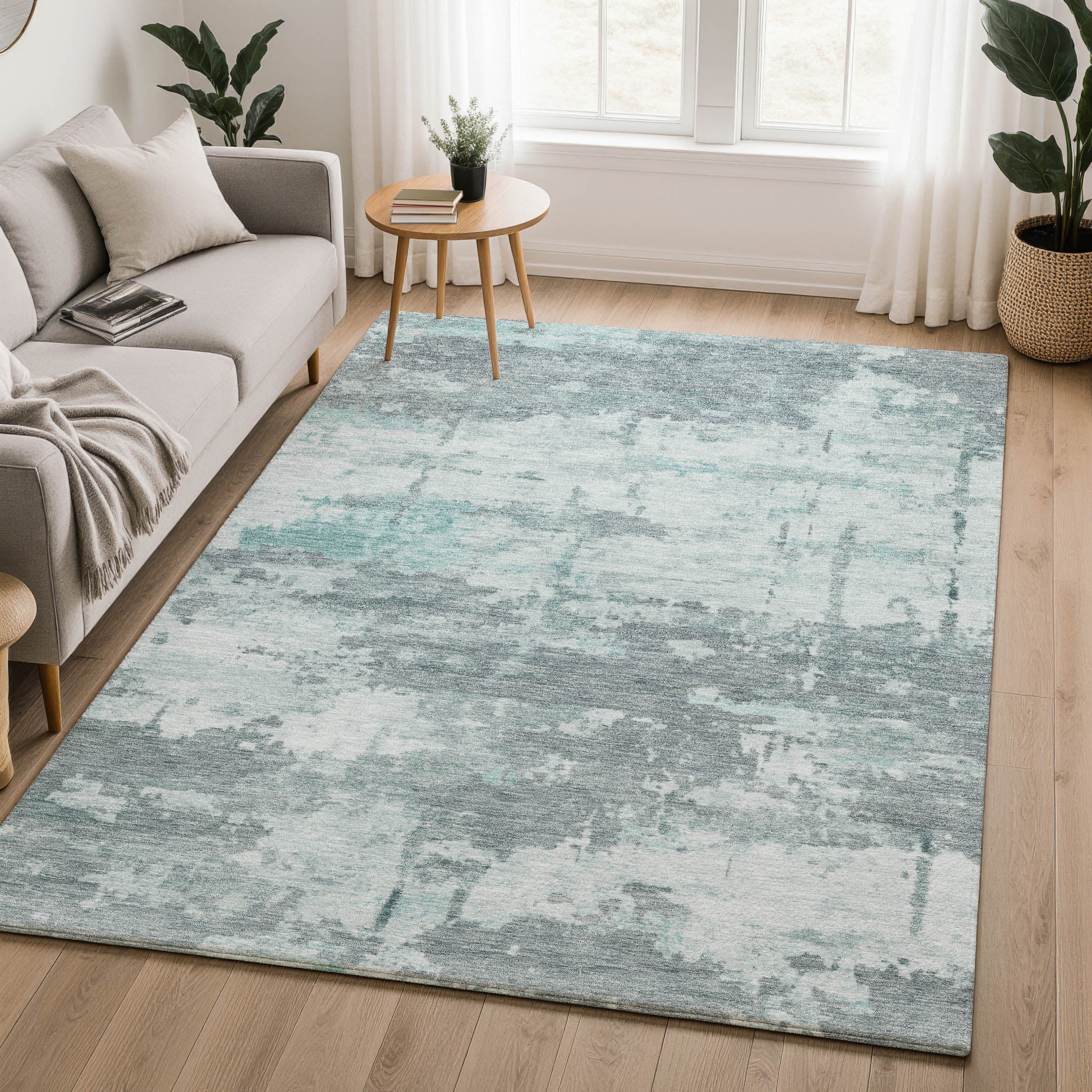 Kyoto Machine Washable Transitional Aqua Teal Rug 3' x 5' #shape_Rectangle