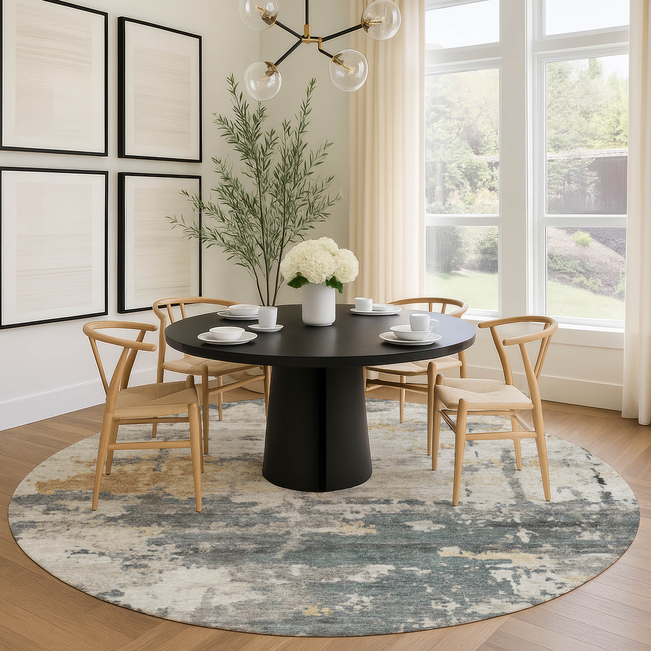 Kyoto Machine Washable Transitional Basil Green Rug 8' x 8' #shape_Round