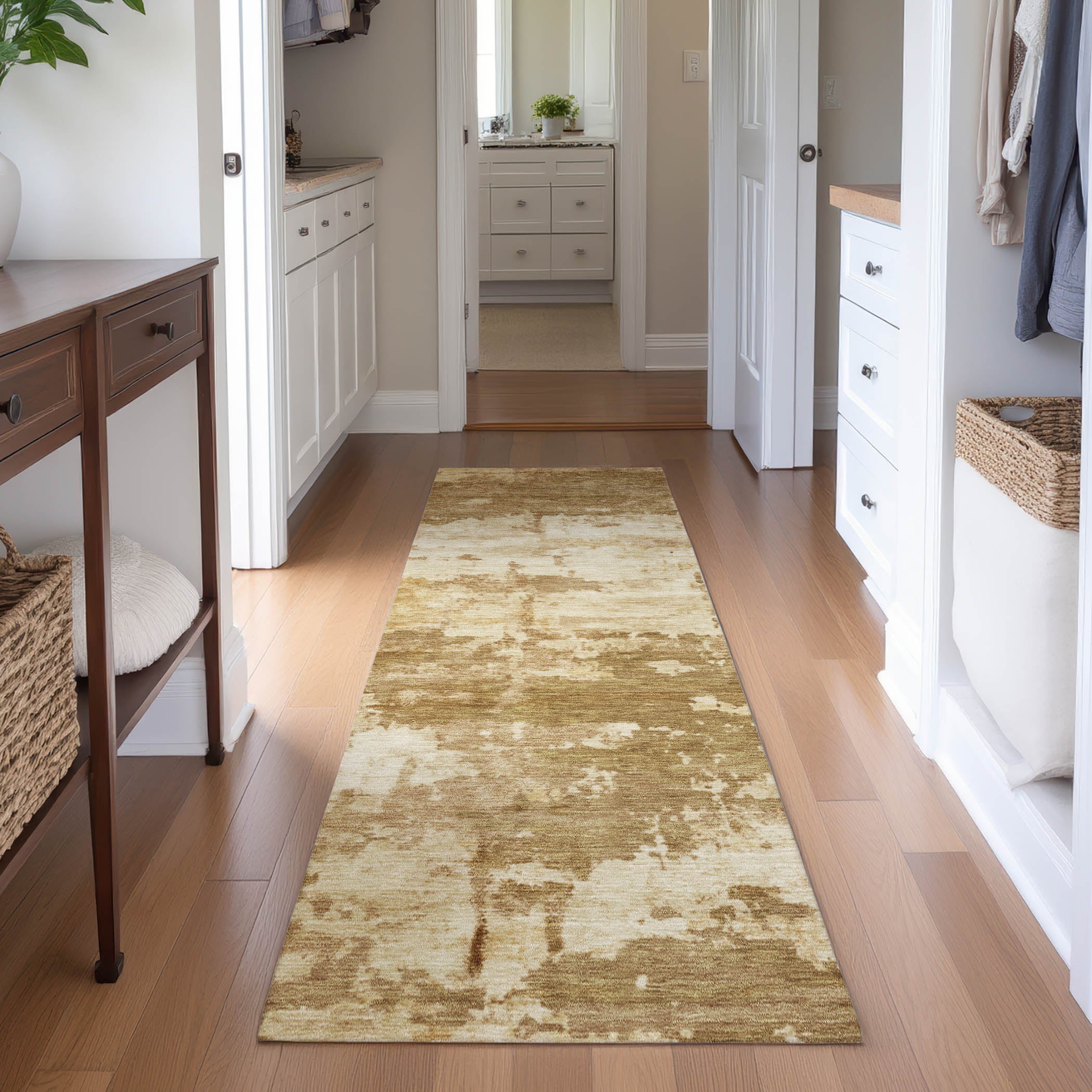 Kyoto Machine Washable Transitional Brown Rug 2'3" x 7'6" #shape_Runner
