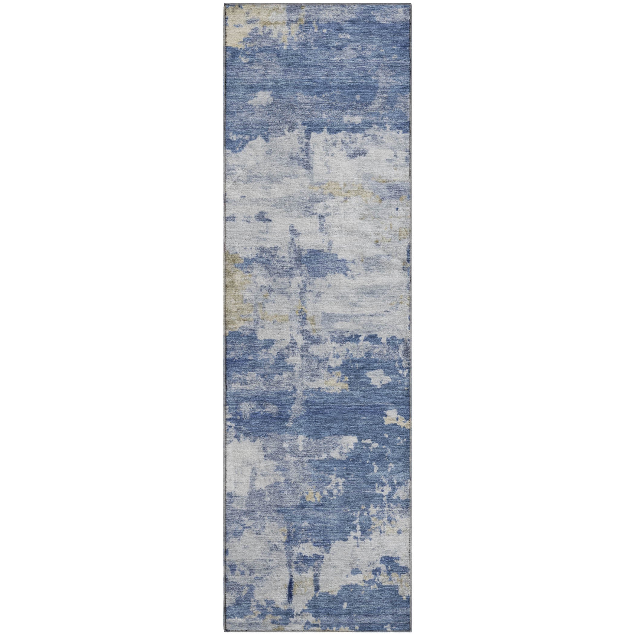 Kyoto Machine Washable Transitional Navy Blue Rug 2'3" x 7'6" #shape_Runner