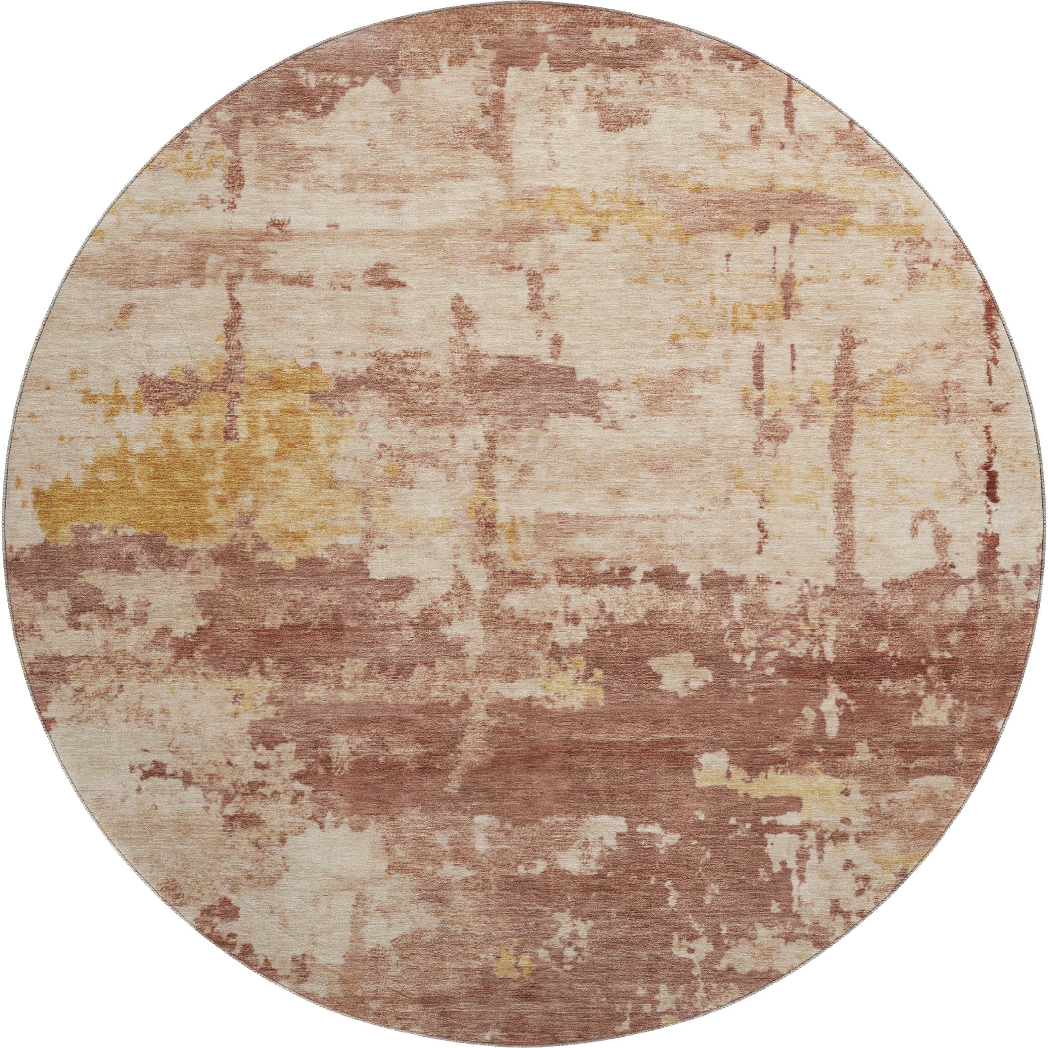 Kyoto Machine Washable Transitional Paprika Orange Rug 8' x 8' #shape_Round