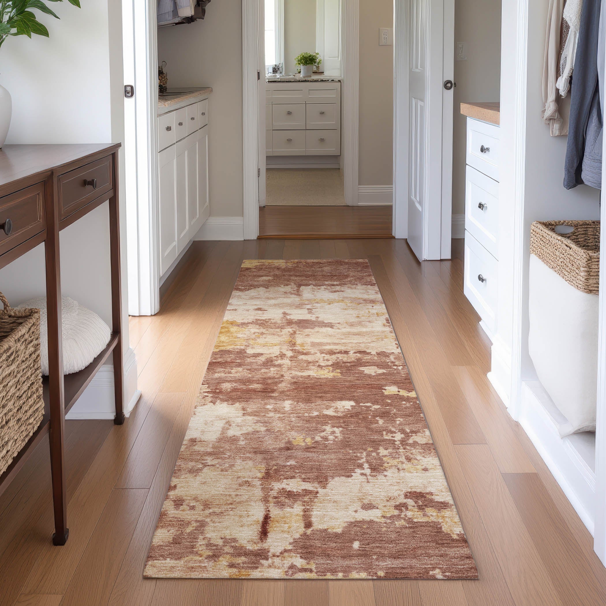 Kyoto Machine Washable Transitional Paprika Orange Rug 2'3" x 7'6" #shape_Runner