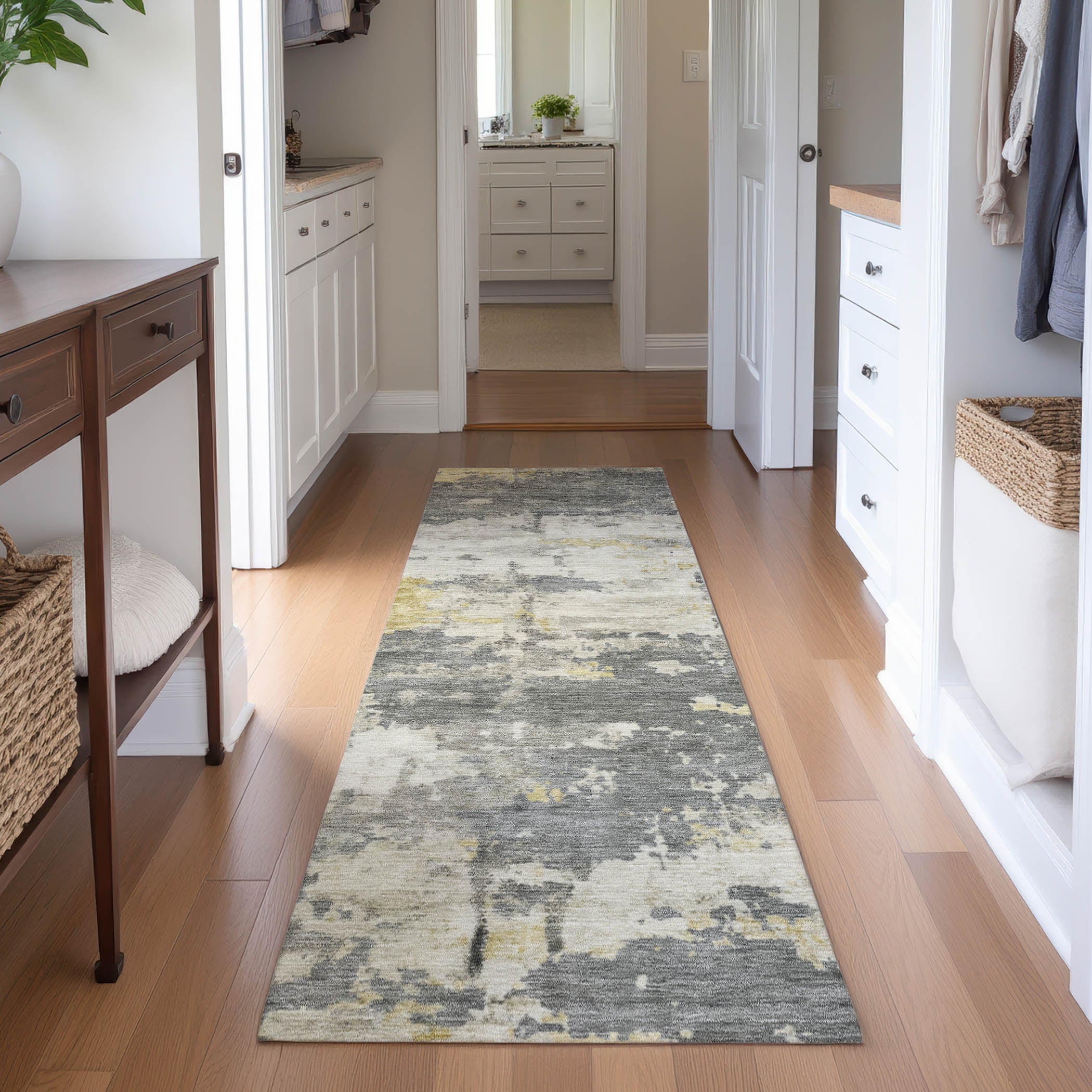 Kyoto Machine Washable Transitional Pewter Gray Rug 2'3" x 7'6" #shape_Runner