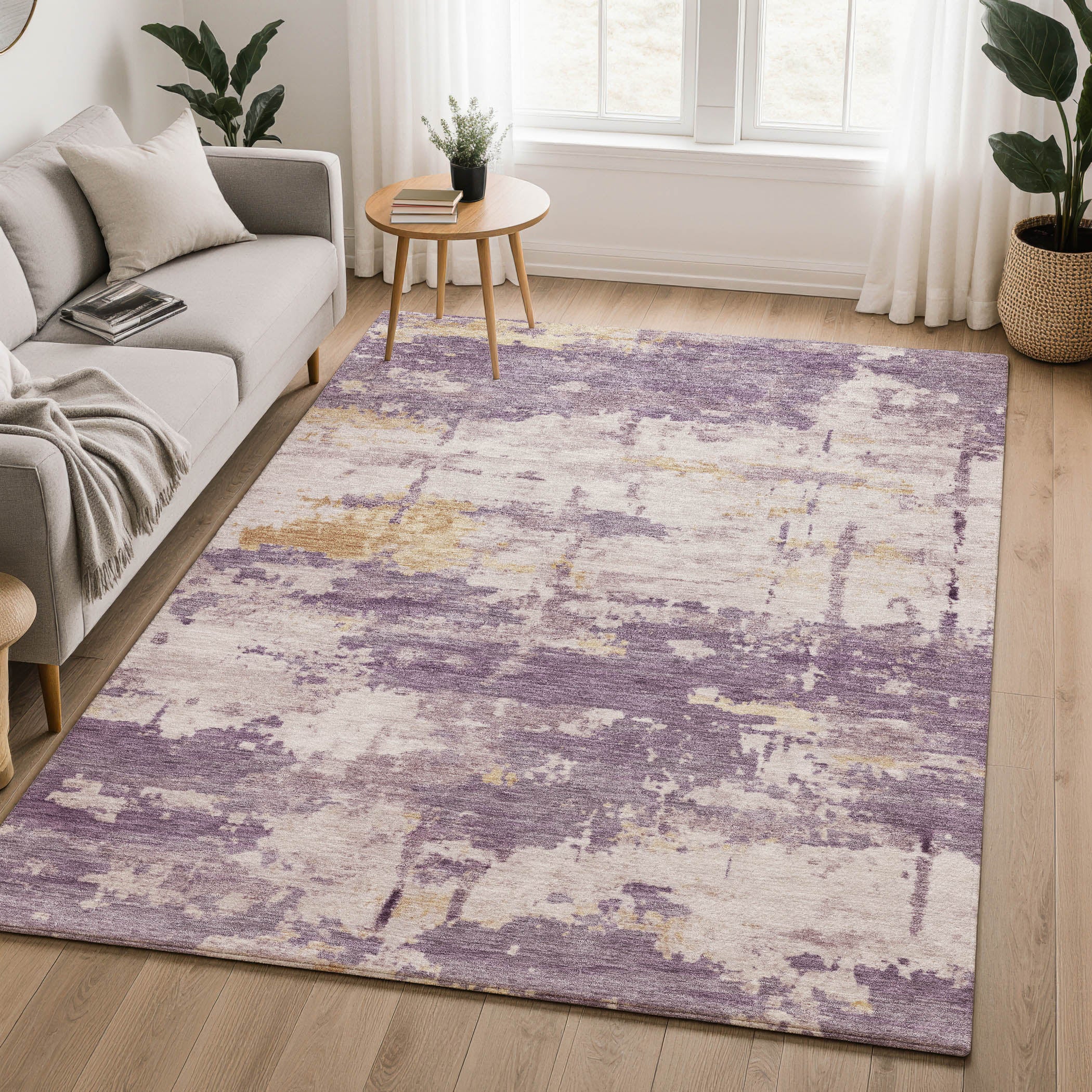 Kyoto Machine Washable Transitional Plum Purple Rug 3' x 5' #shape_Rectangle