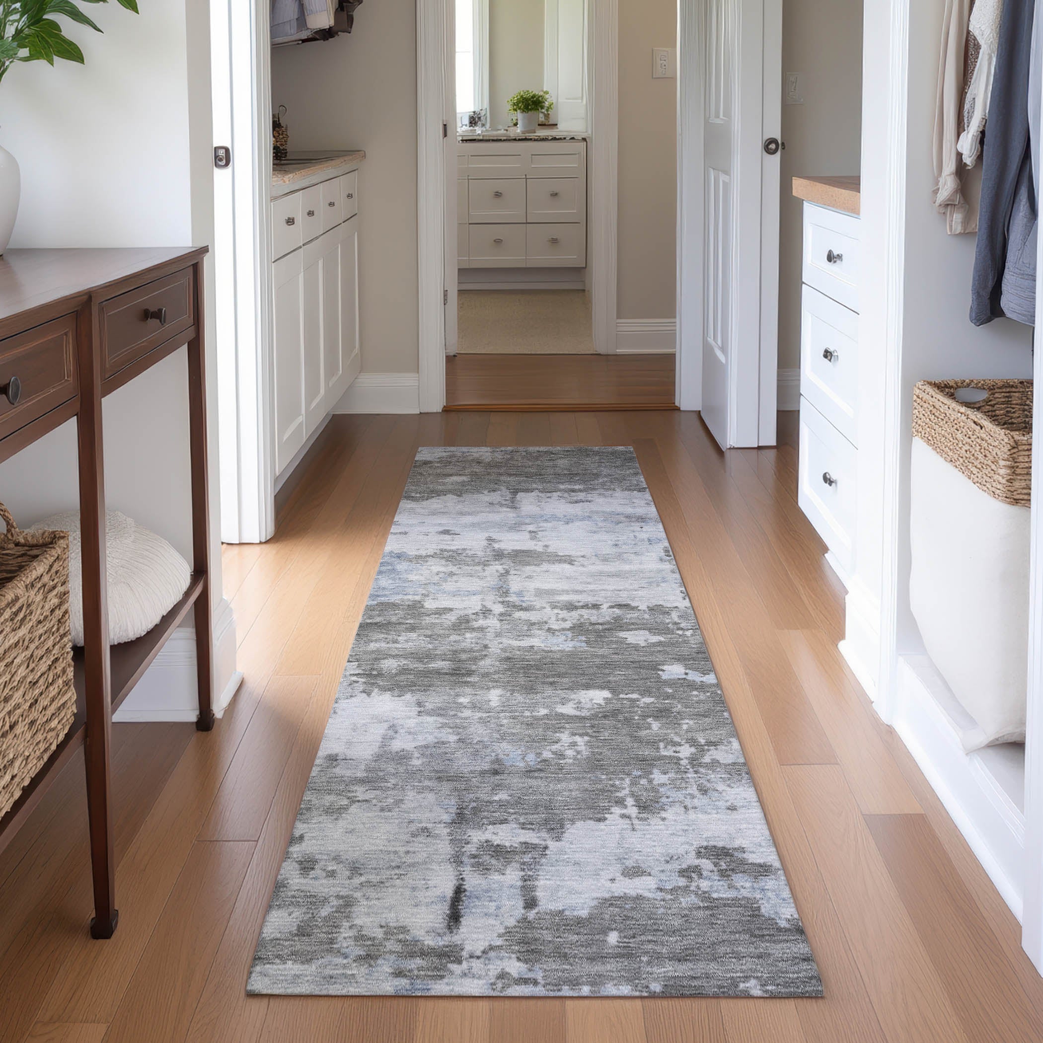 Kyoto Machine Washable Transitional Taupe Brown Rug 2'3" x 7'6" #shape_Runner