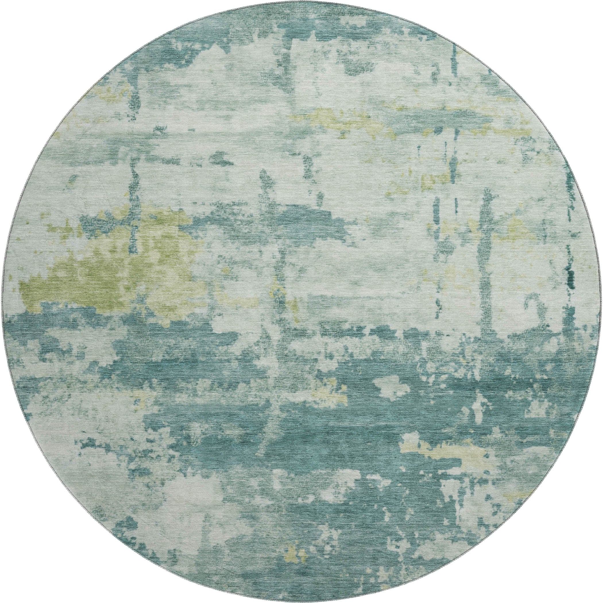 Kyoto Machine Washable Transitional Teal Rug 8' x 8' #shape_Round