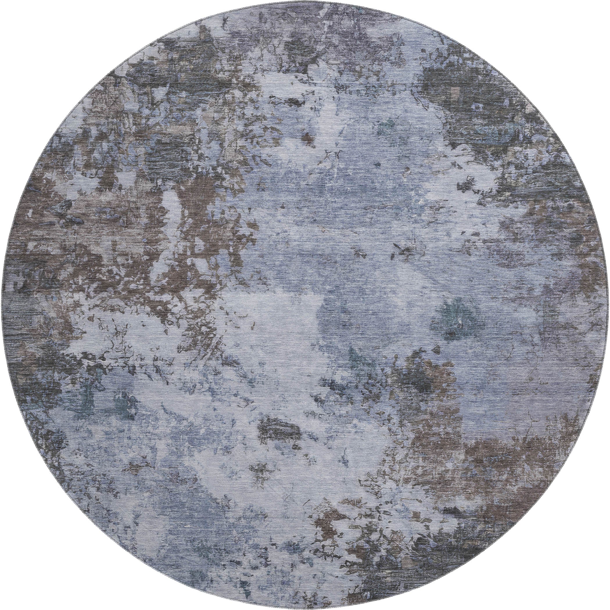 Luang Prabang Machine Washable Transitional Blue Rug 8' x 8' #shape_Round