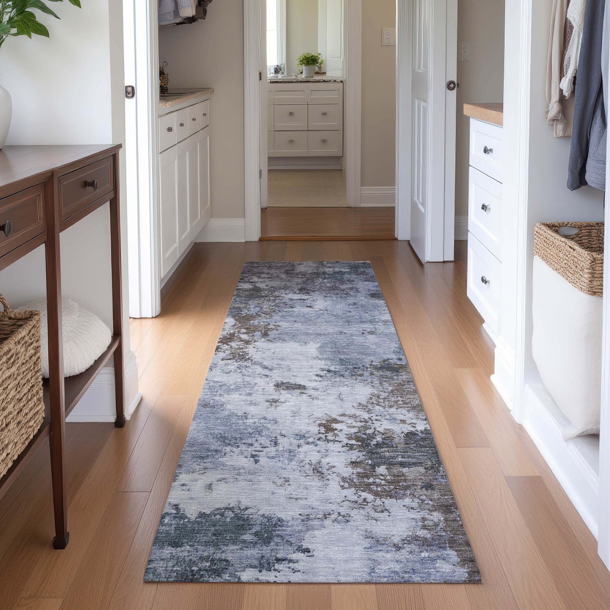 Luang Prabang Machine Washable Transitional Blue Rug 2'3" x 7'6" #shape_Runner