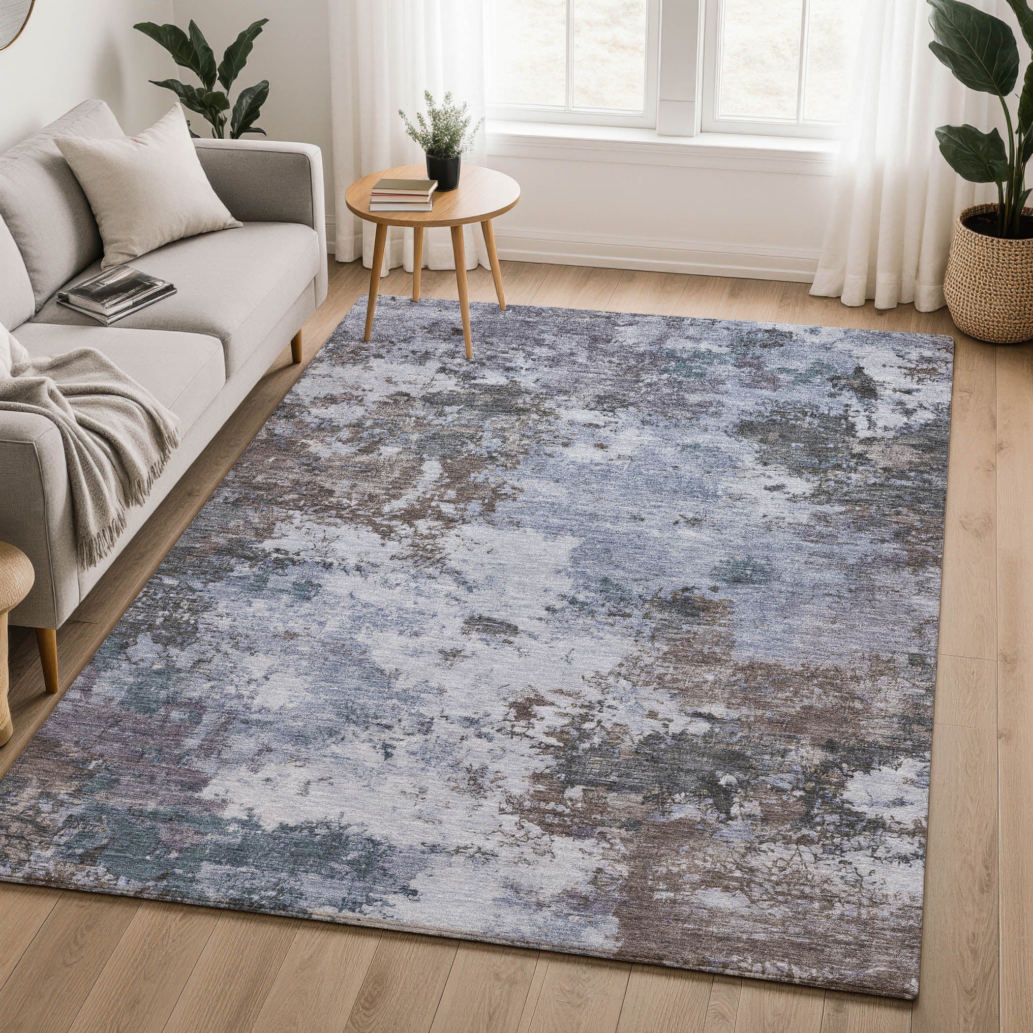 Luang Prabang Machine Washable Transitional Blue Rug 3' x 5' #shape_Rectangle