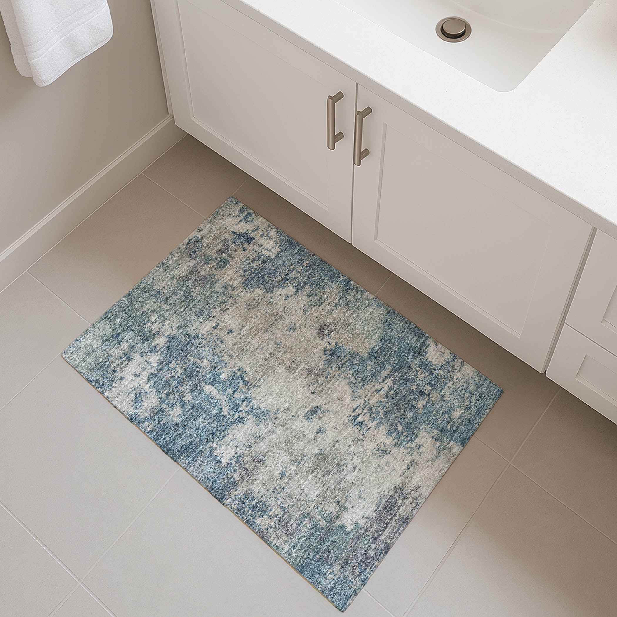 Luang Prabang Machine Washable Transitional Denim Blue Rug 1'8" x 2'6" #shape_Rectangle