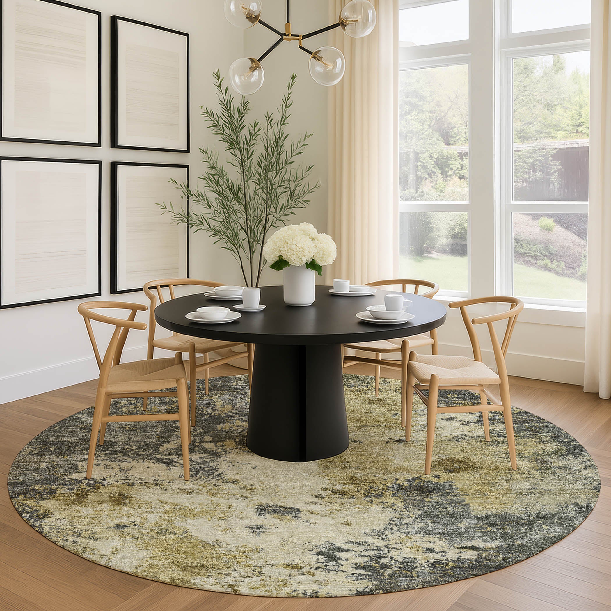 Luang Prabang Machine Washable Transitional Pewter Gray Rug 8' x 8' #shape_Round