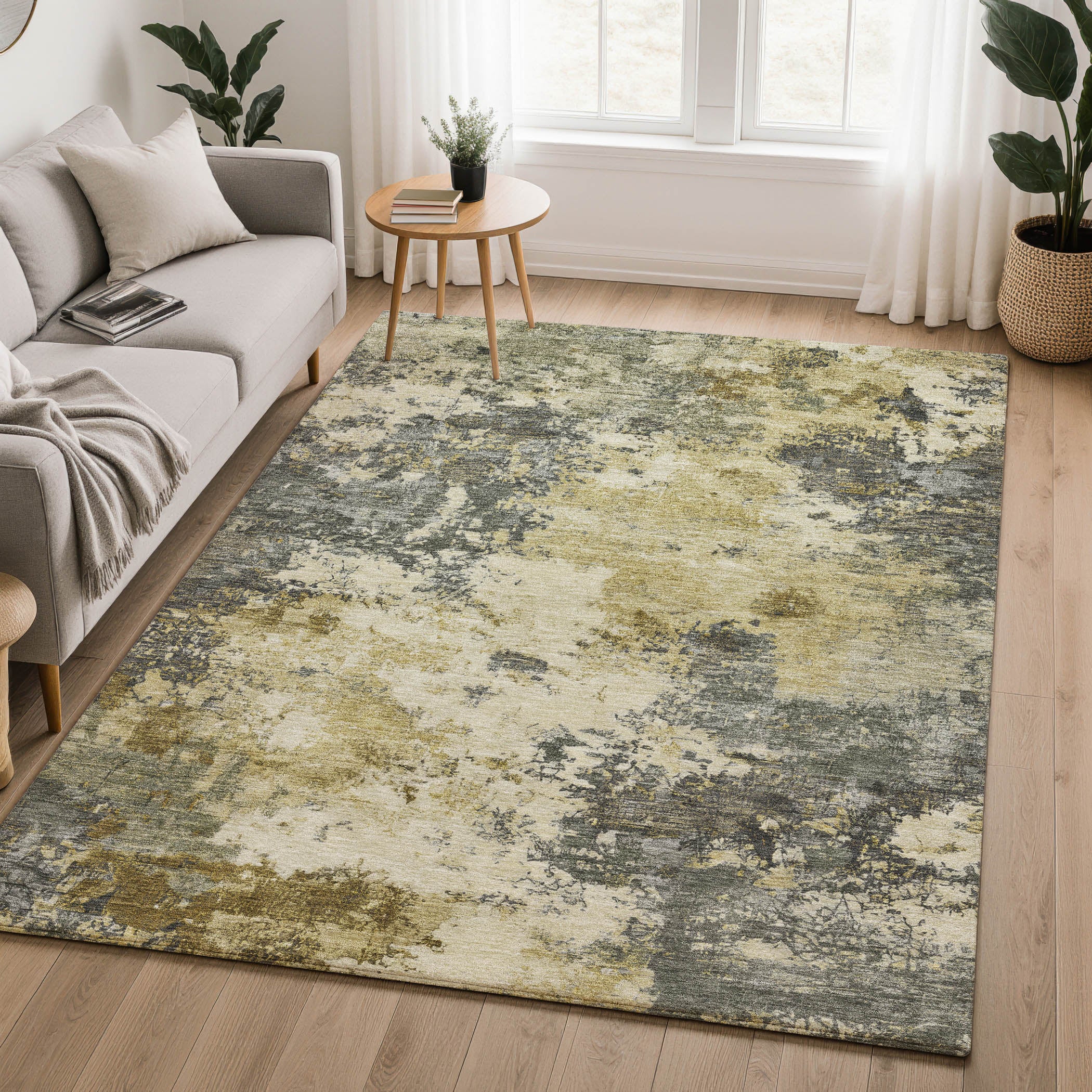 Luang Prabang Machine Washable Transitional Pewter Gray Rug 3' x 5' #shape_Rectangle