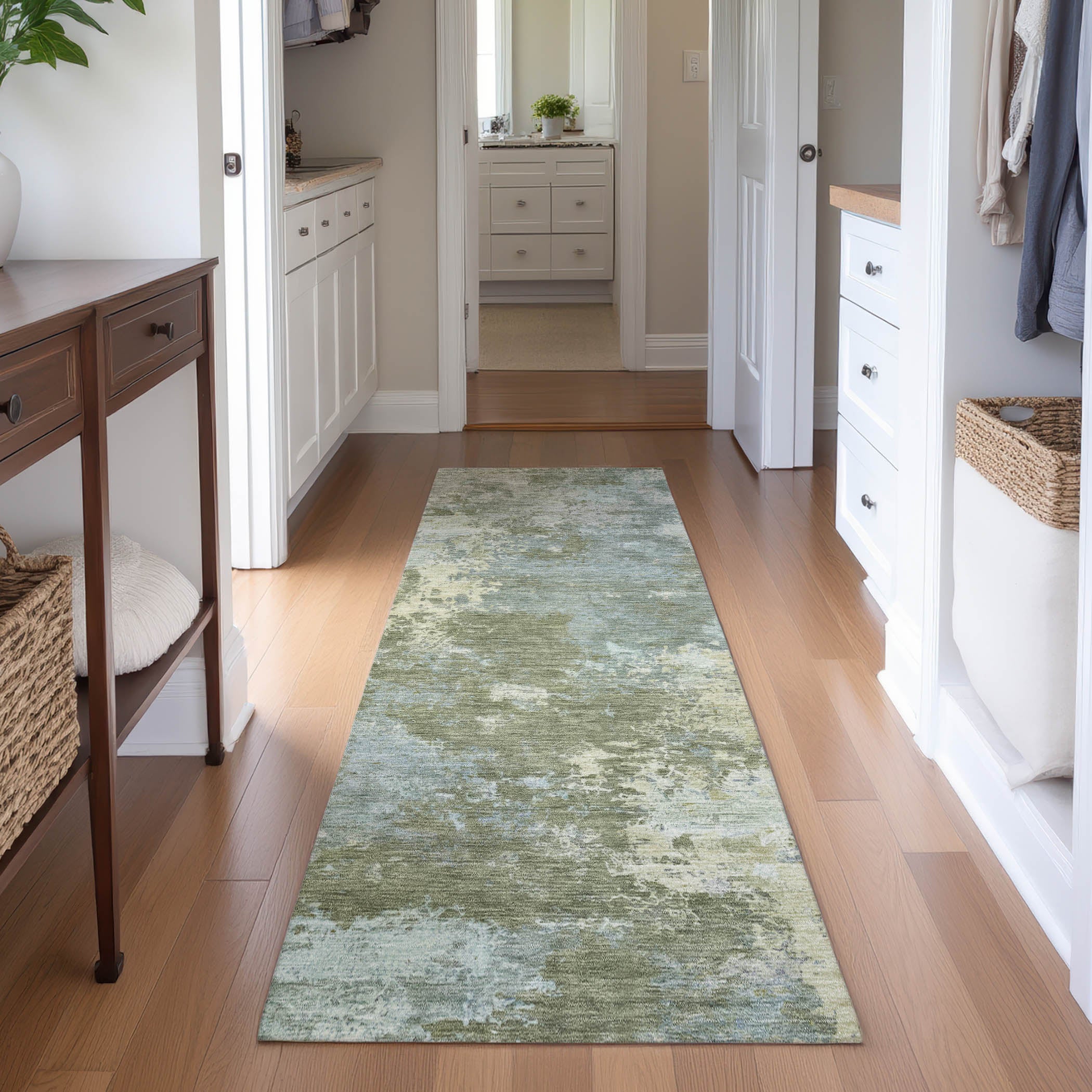 Tbilisi Machine Washable Transitional Fern Green Rug 2'3" x 7'6" #shape_Runner