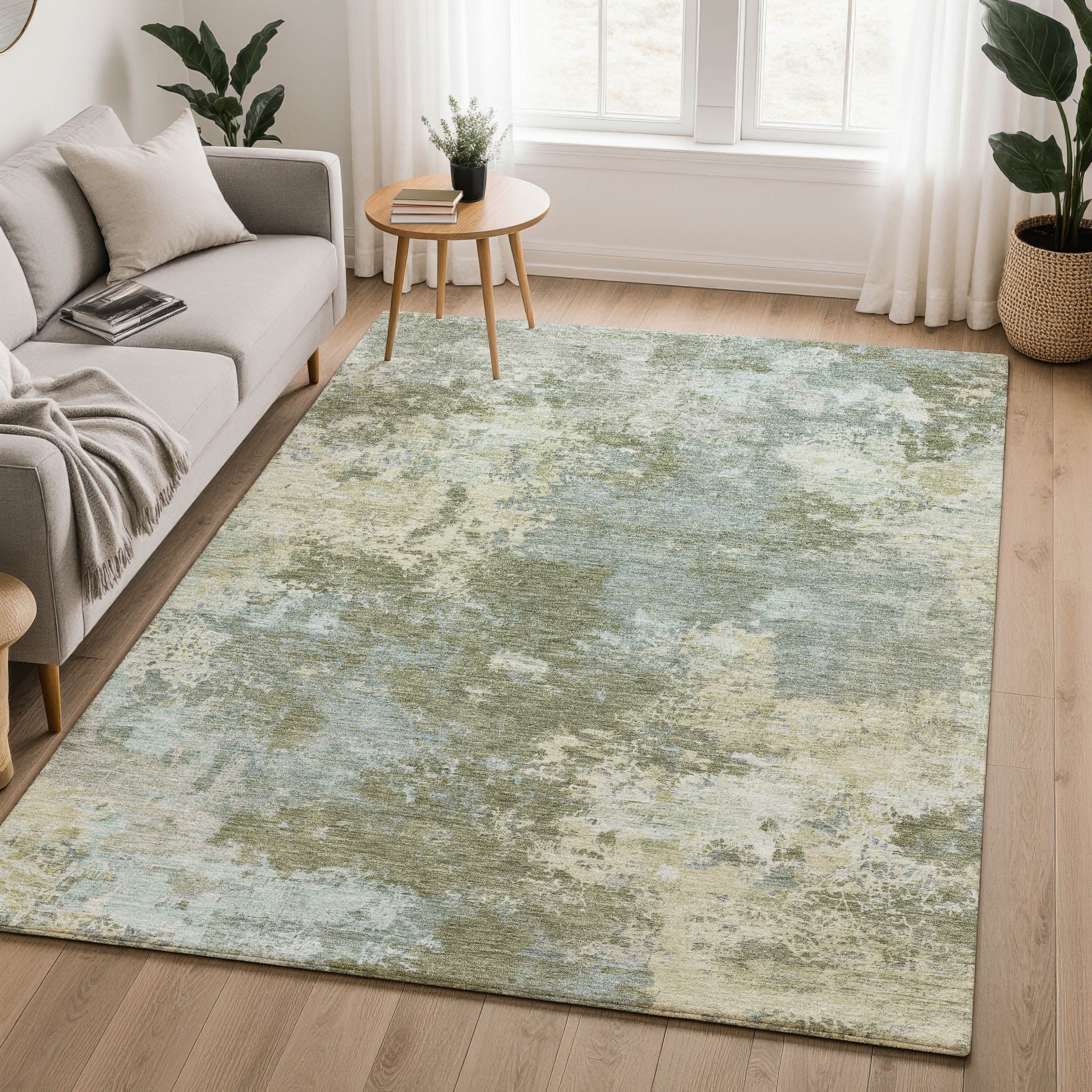 Tbilisi Machine Washable Transitional Fern Green Rug 3' x 5' #shape_Rectangle
