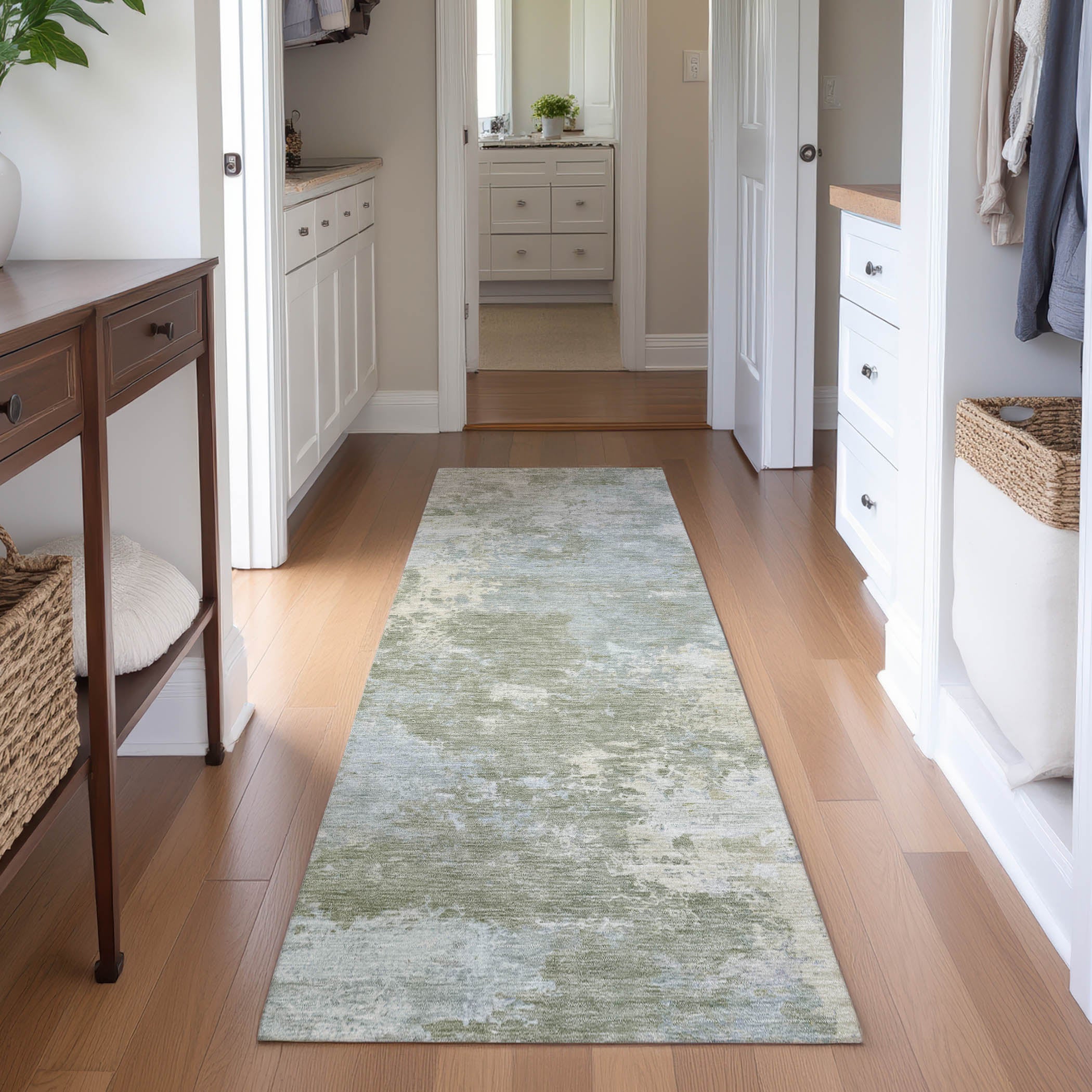 Tbilisi Machine Washable Transitional Sage Green Rug 2'3" x 7'6" #shape_Runner