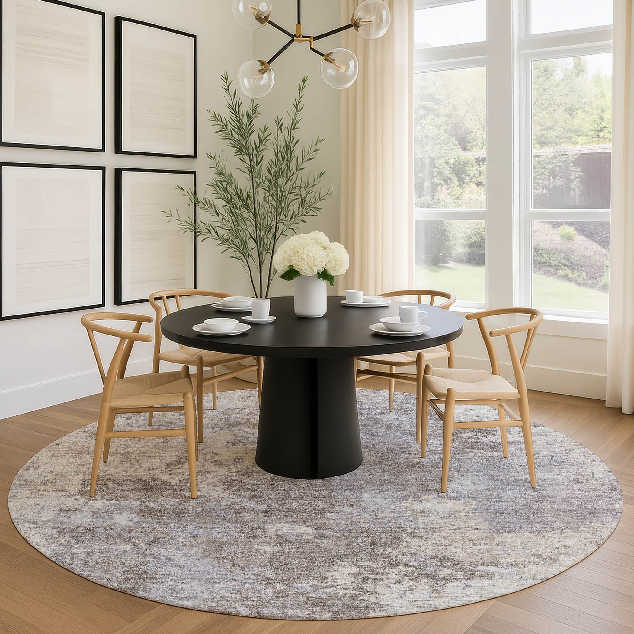 Tbilisi Machine Washable Transitional Taupe Brown Rug 8' x 8' #shape_Round